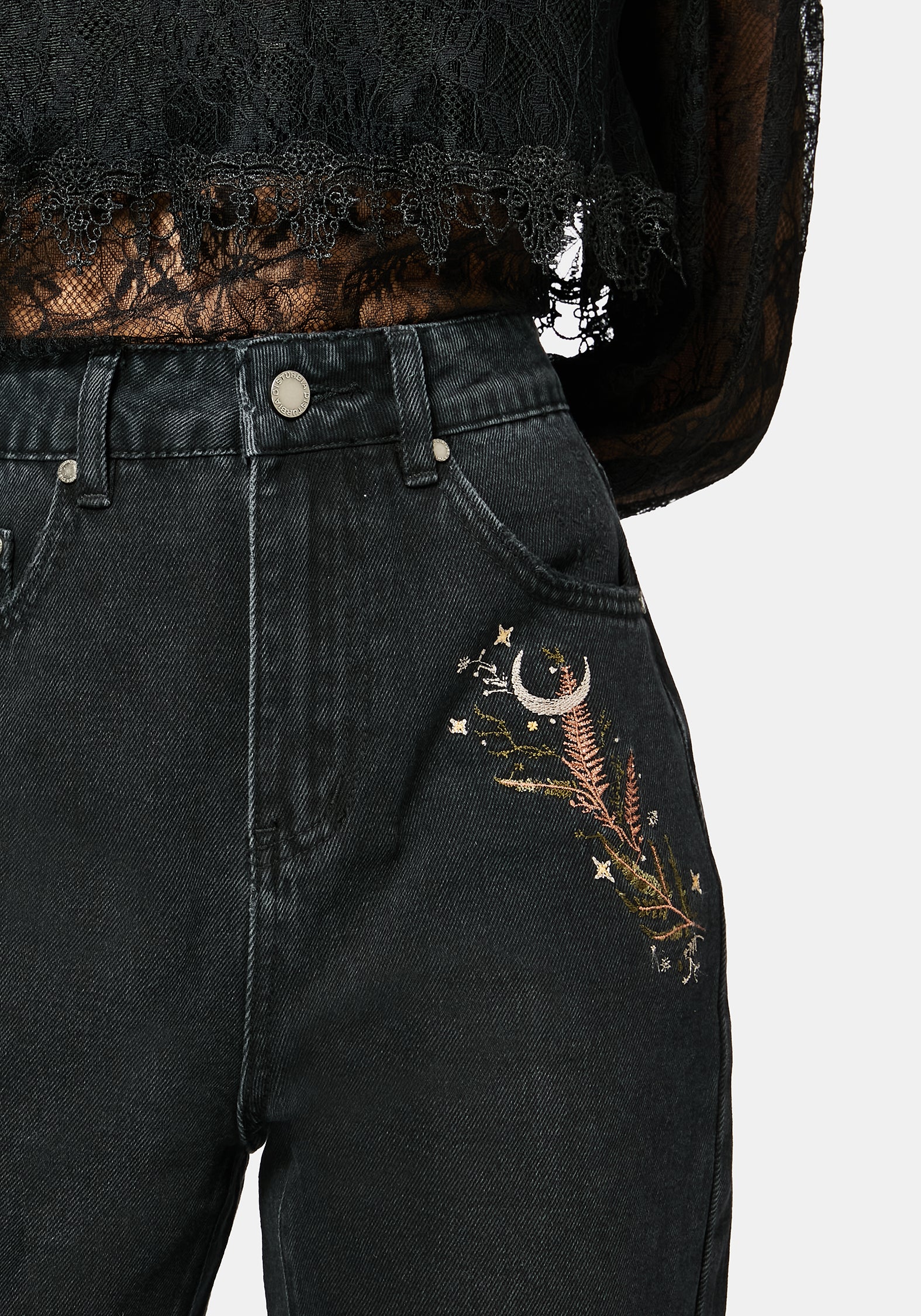 Abellona Embroidered Denim Mom Jean - Image 2
