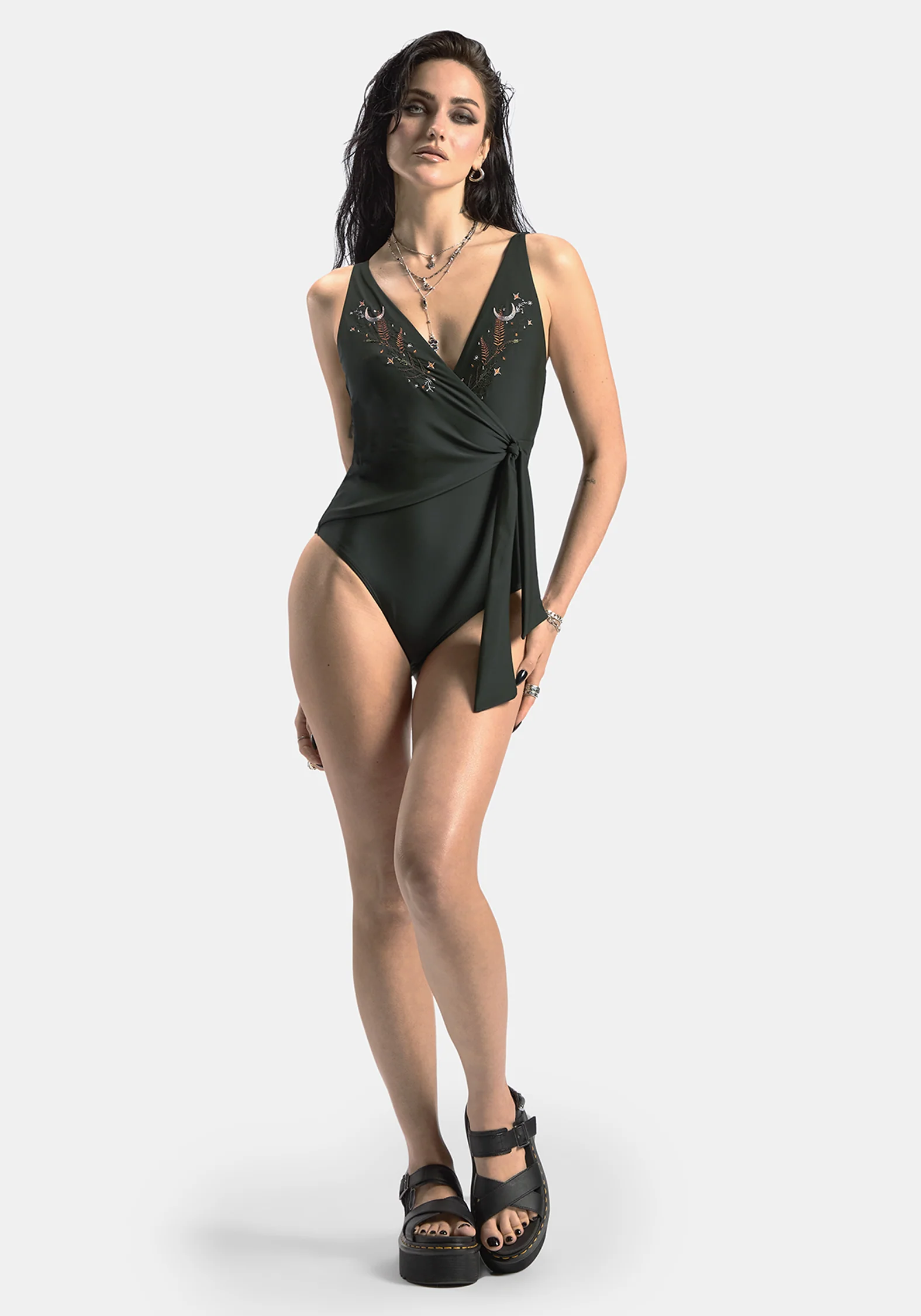 Abellona Embroidered Side Wrap Tie Swimsuit - Image 4