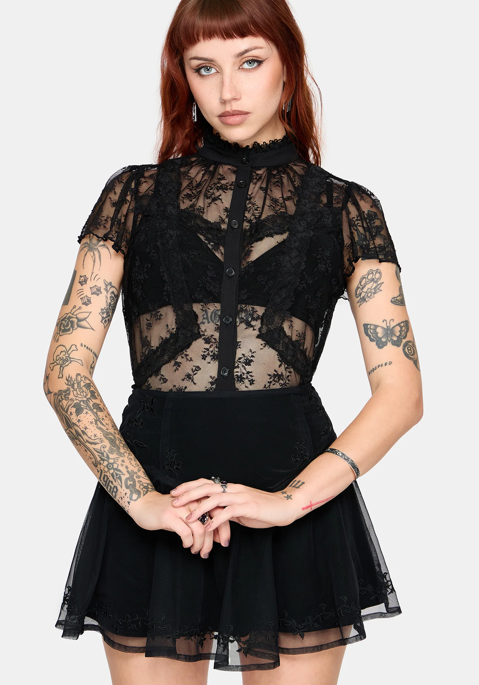 Ada Lace & Chiffon Button Down Shirt - Image 4