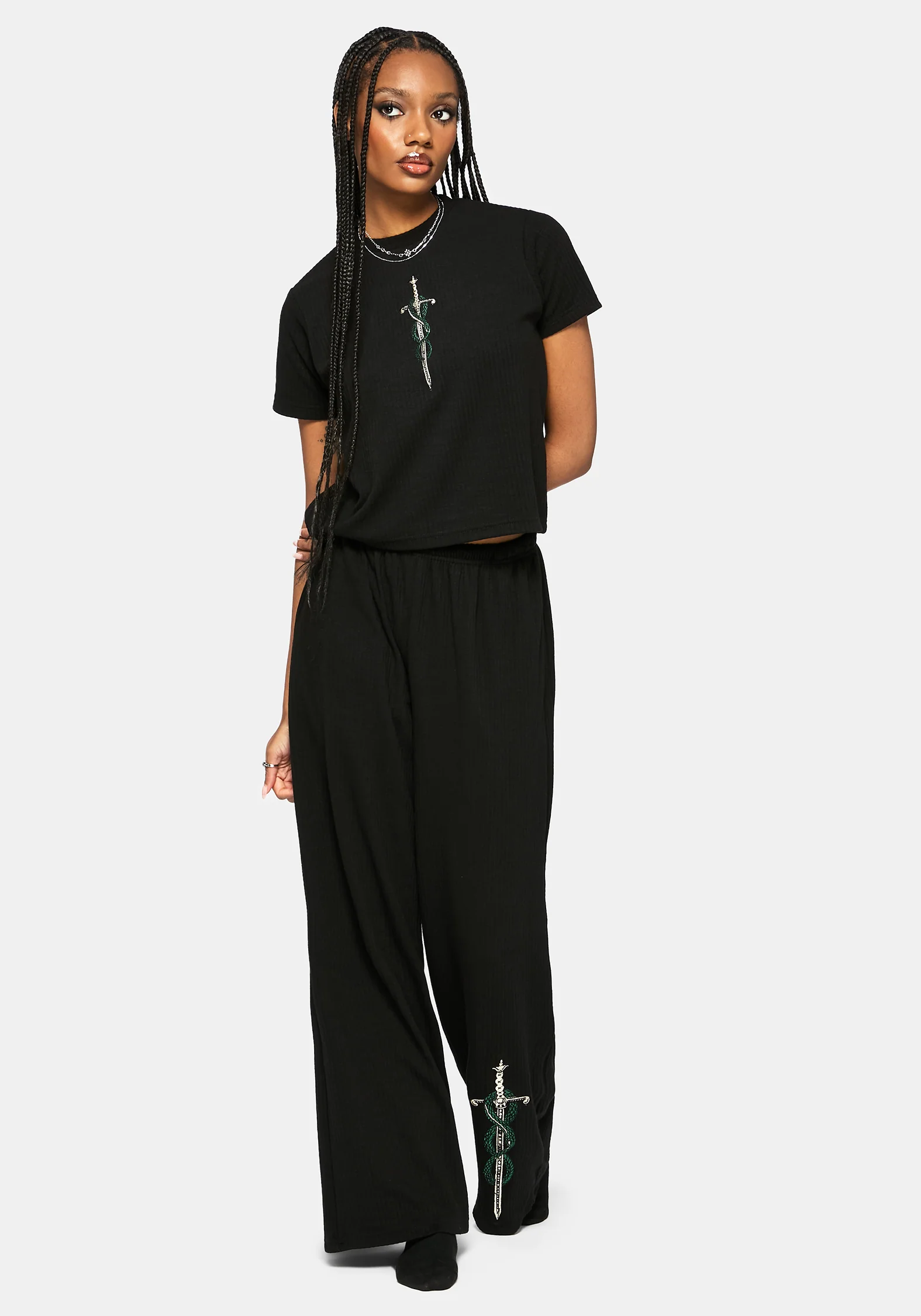Aelin Sword Embroidered Wide Leg Ribbed Trouser - Image 6