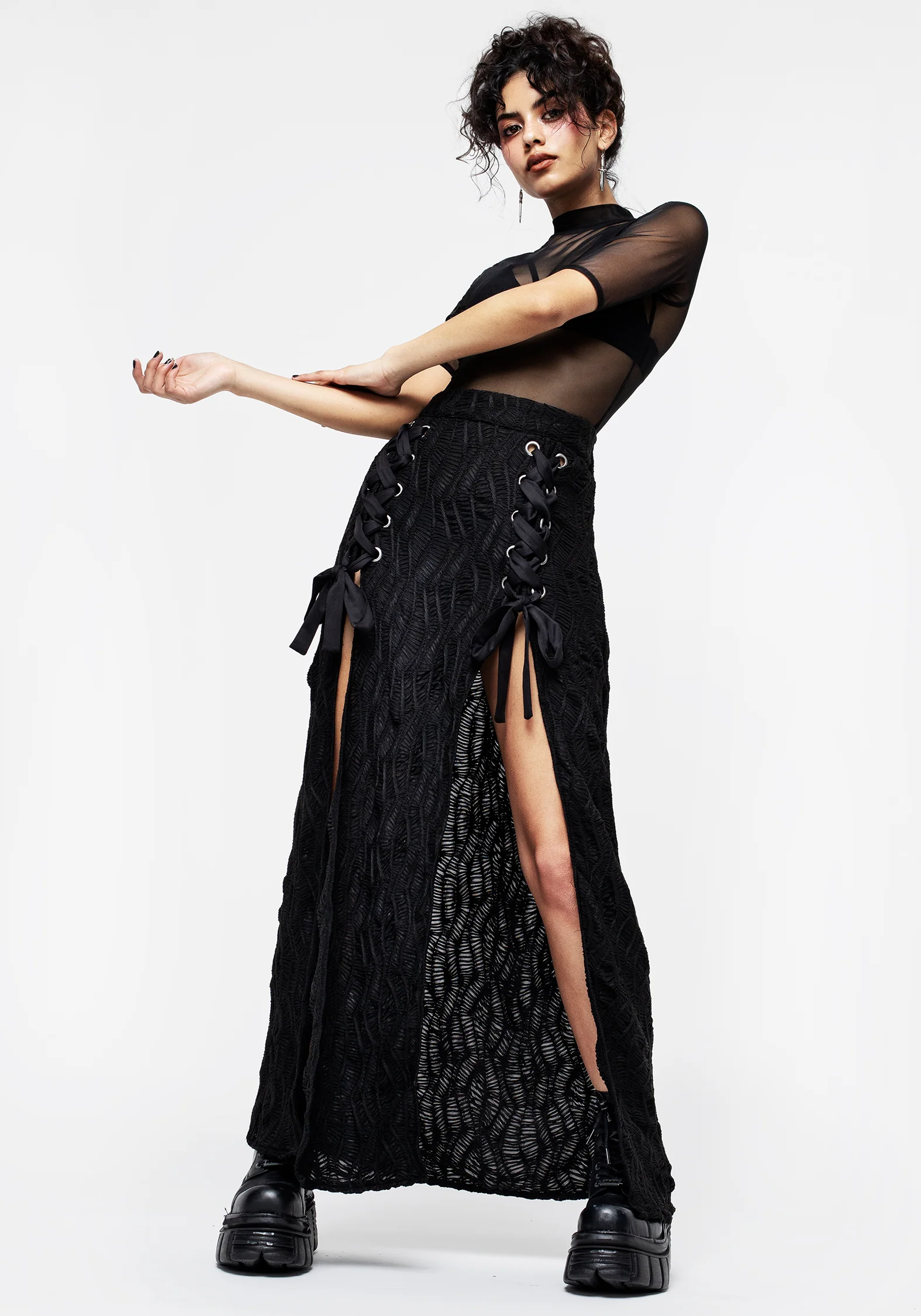 Agitate Textured Jersey Split Maxi Skirt - Image 4