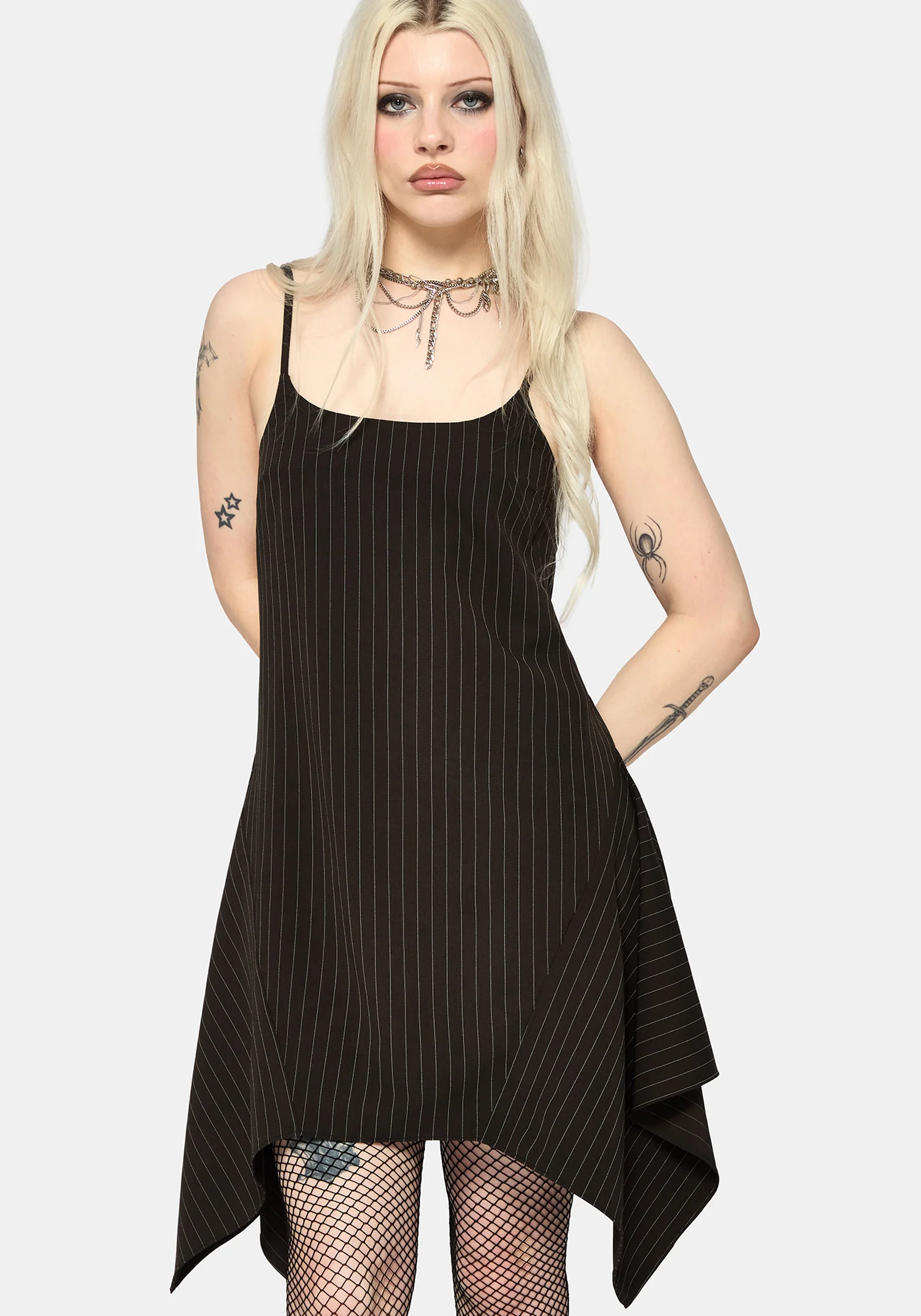 Alecto Pinstripe Handkerchief Hem Mini Dress - Image 2