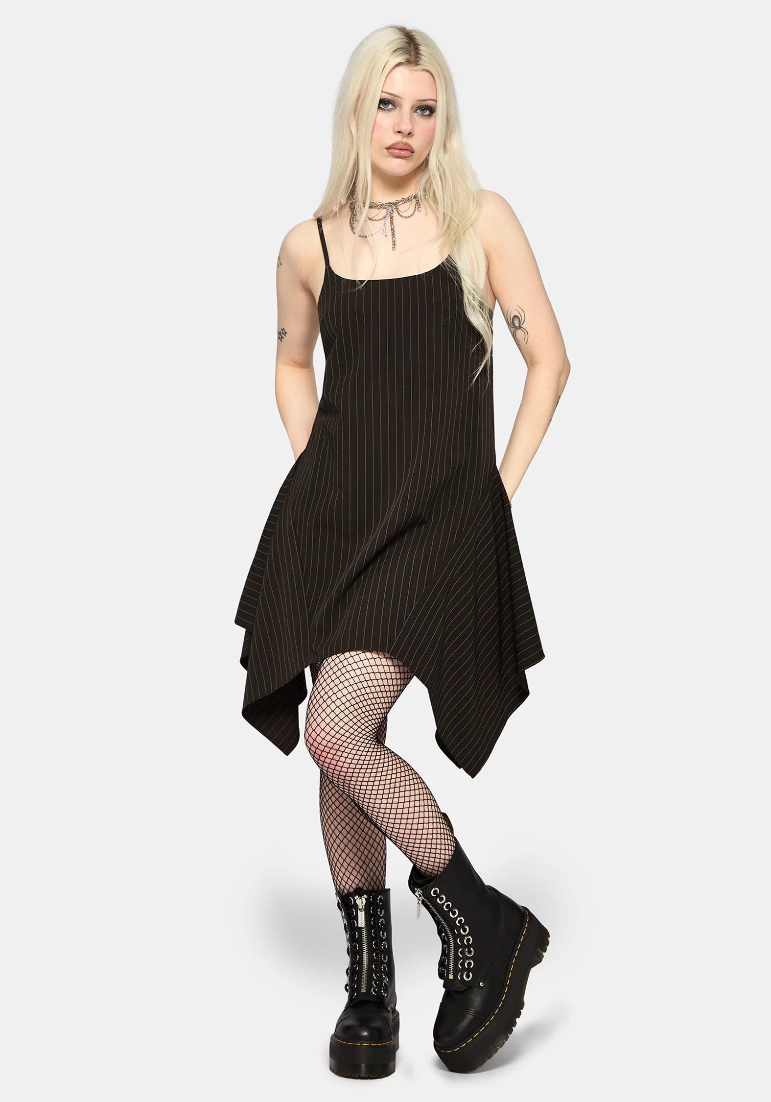Alecto Pinstripe Handkerchief Hem Mini Dress - Image 6