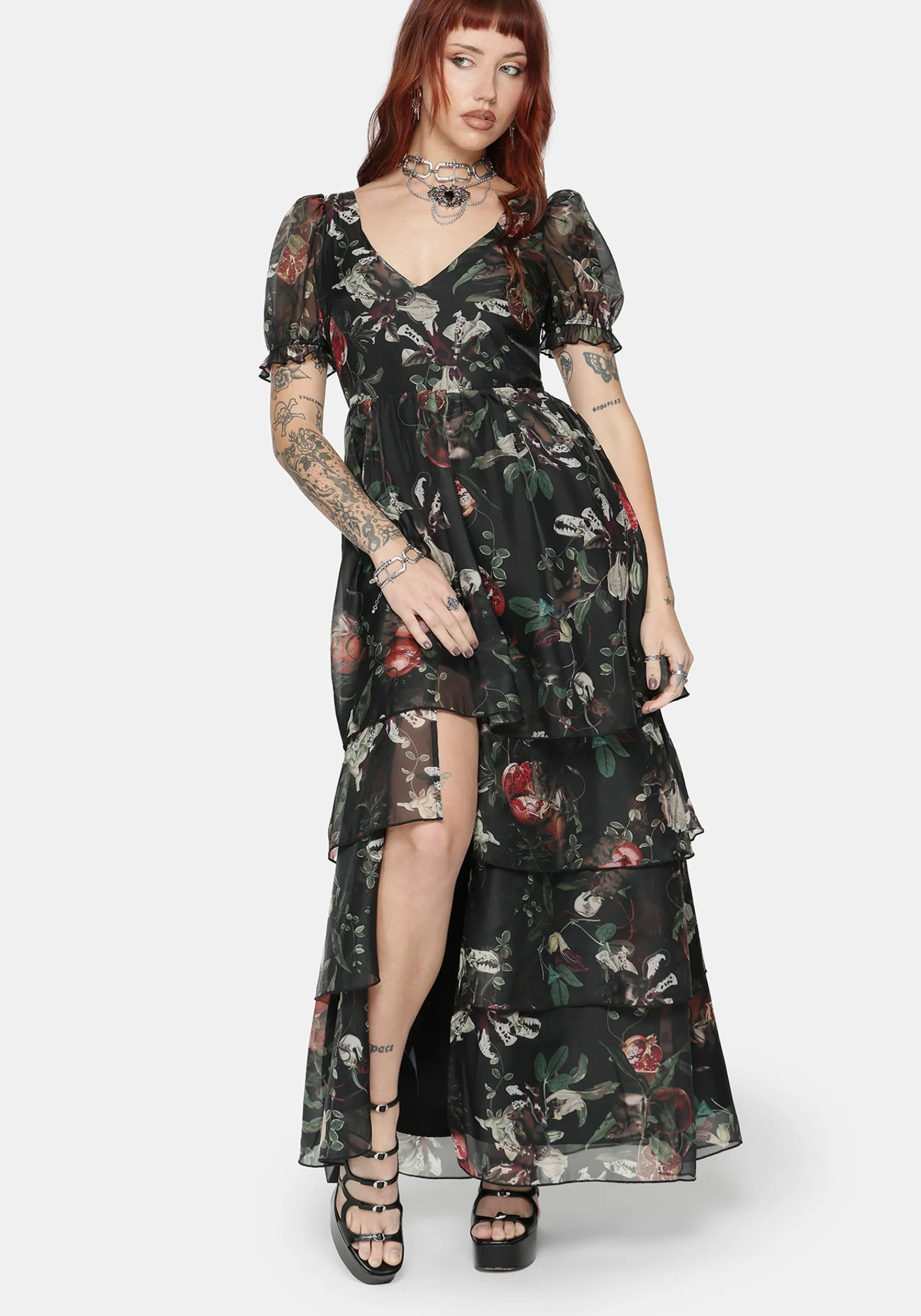 Anara Fruit Print Tiered Gown - Image 4