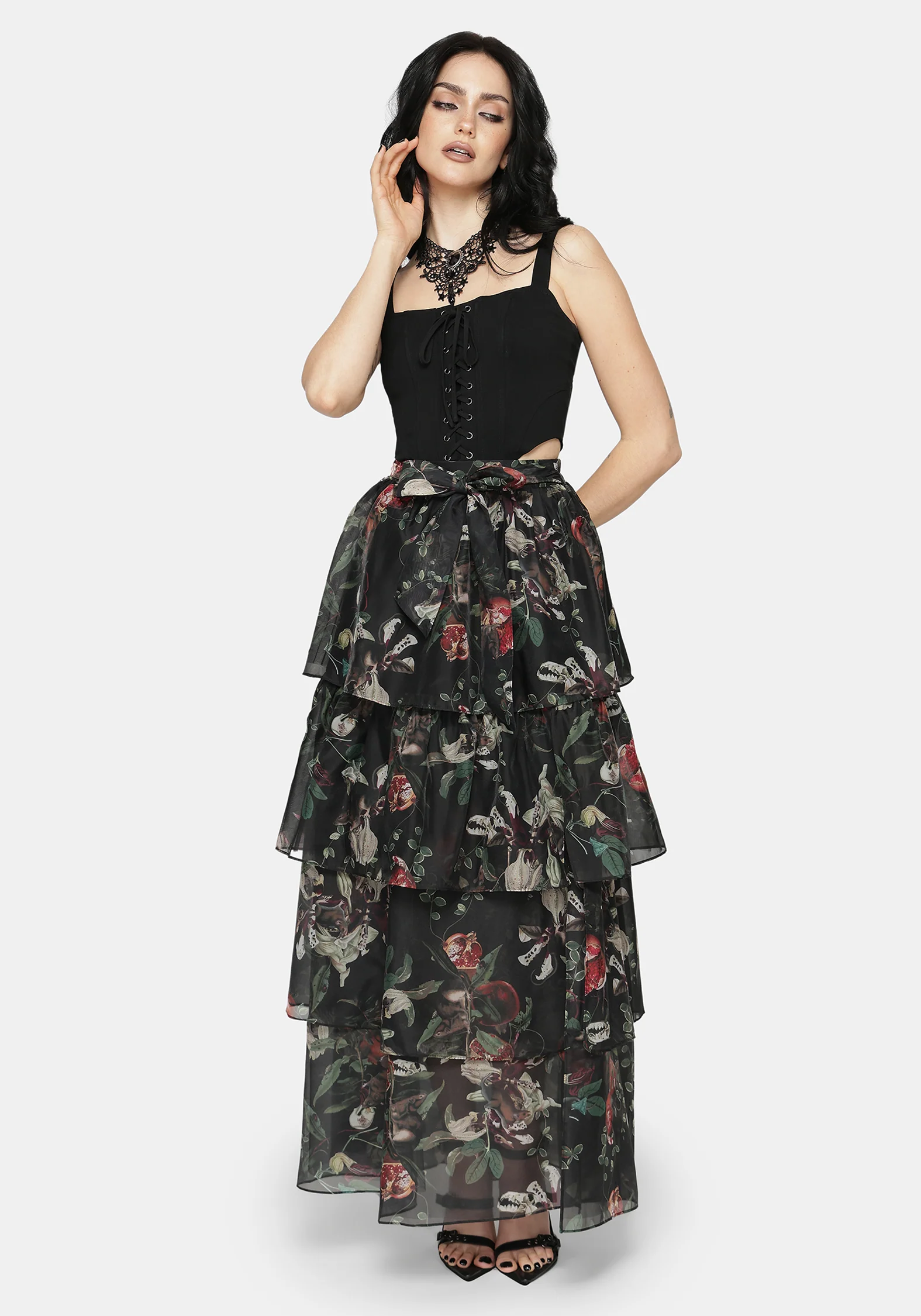 Anara Fruit Print Tiered Skirt - Image 5