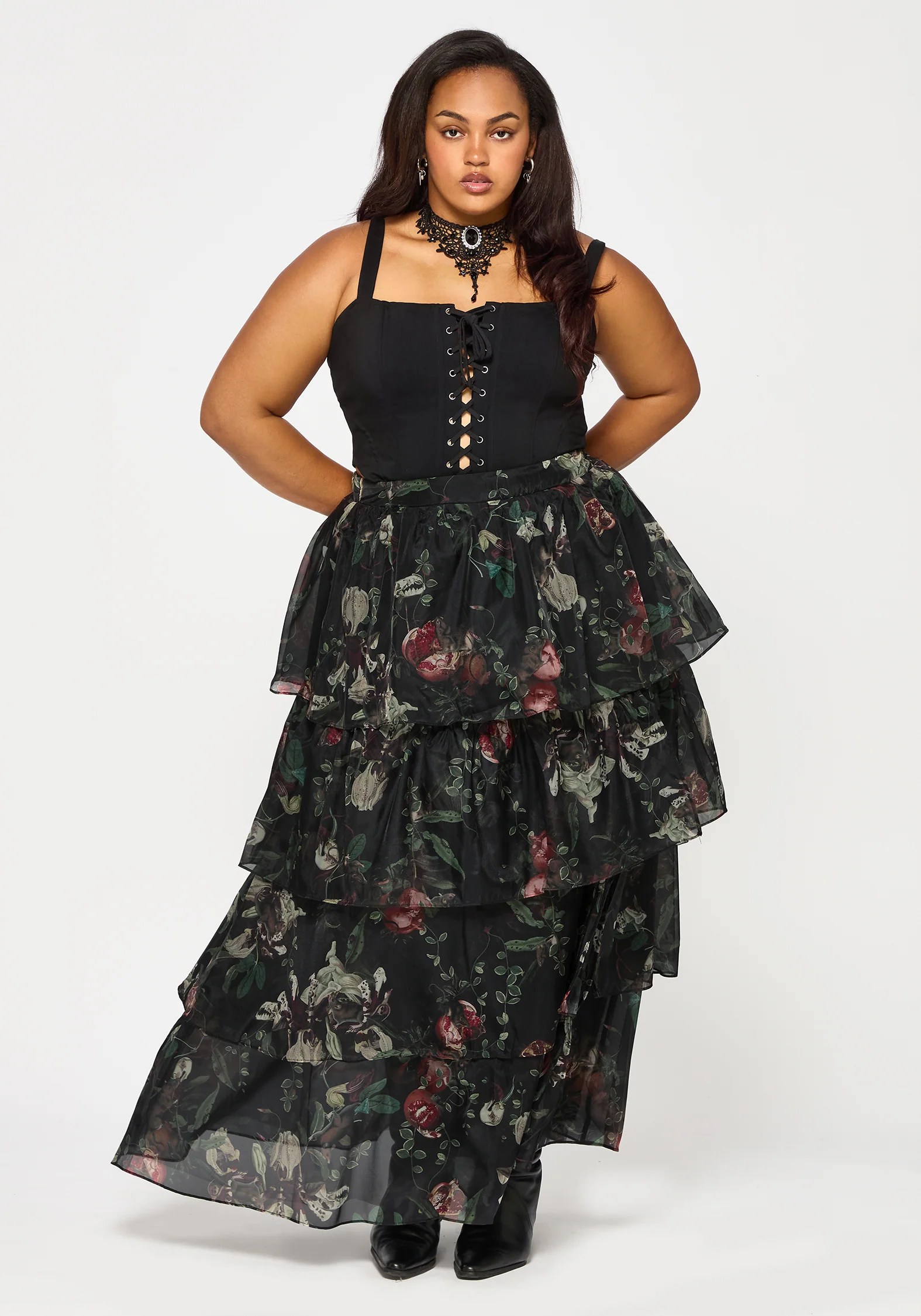 Anara Fruit Print Tiered Skirt - Image 7