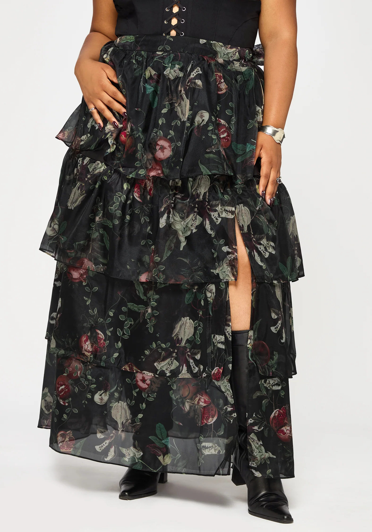 Anara Fruit Print Tiered Skirt - Image 8