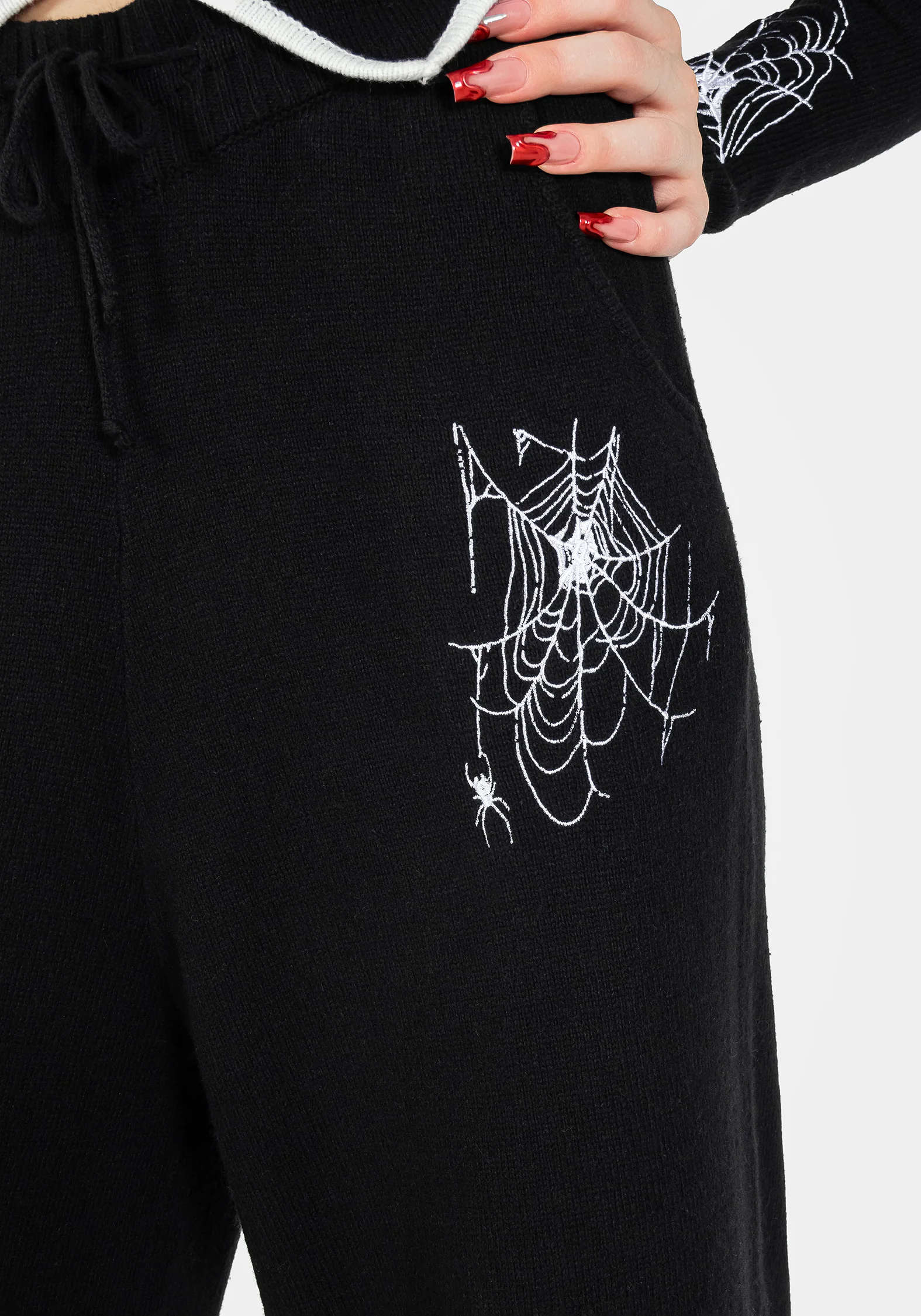 Araneae Embroidered Wide Leg Knit Joggers - Image 2
