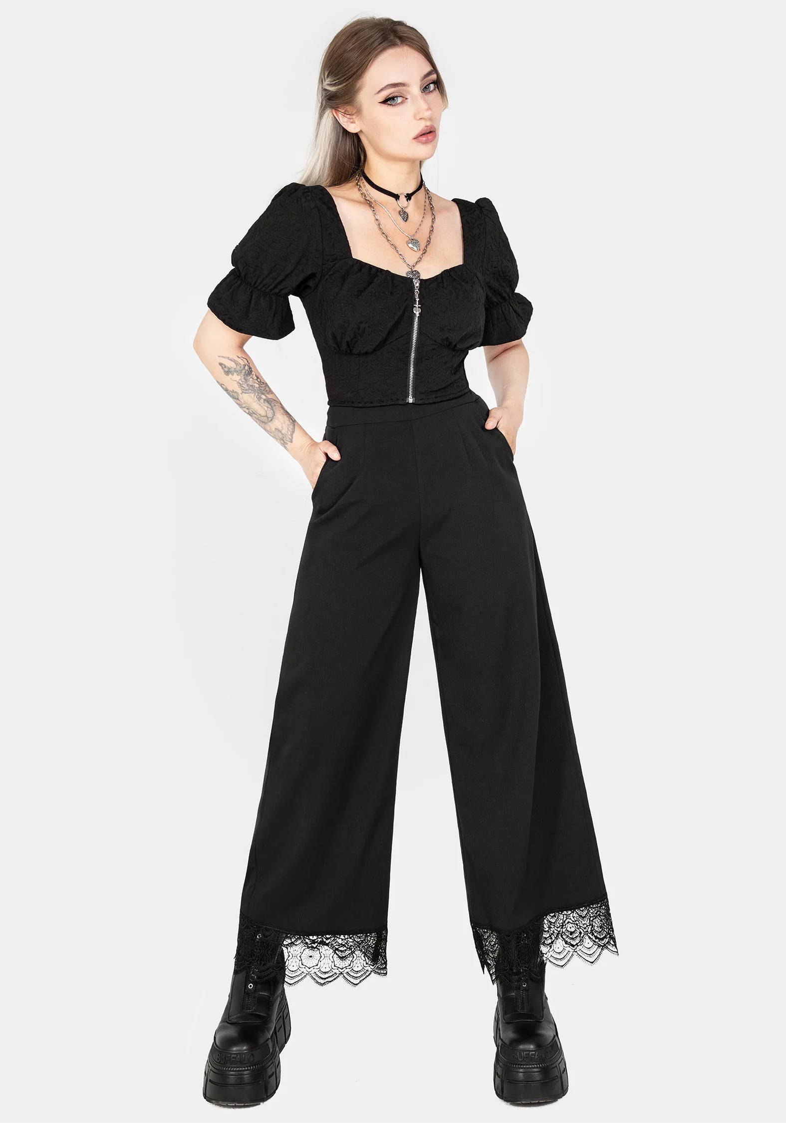 Araneo Lace Hem Wide Leg Trousers - Image 4