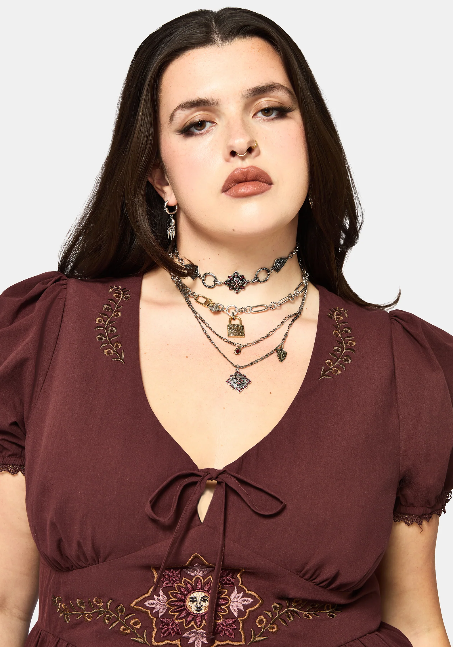Arianwen Embroidered Puff Sleeve Midaxi Dress - Rust - Image 9