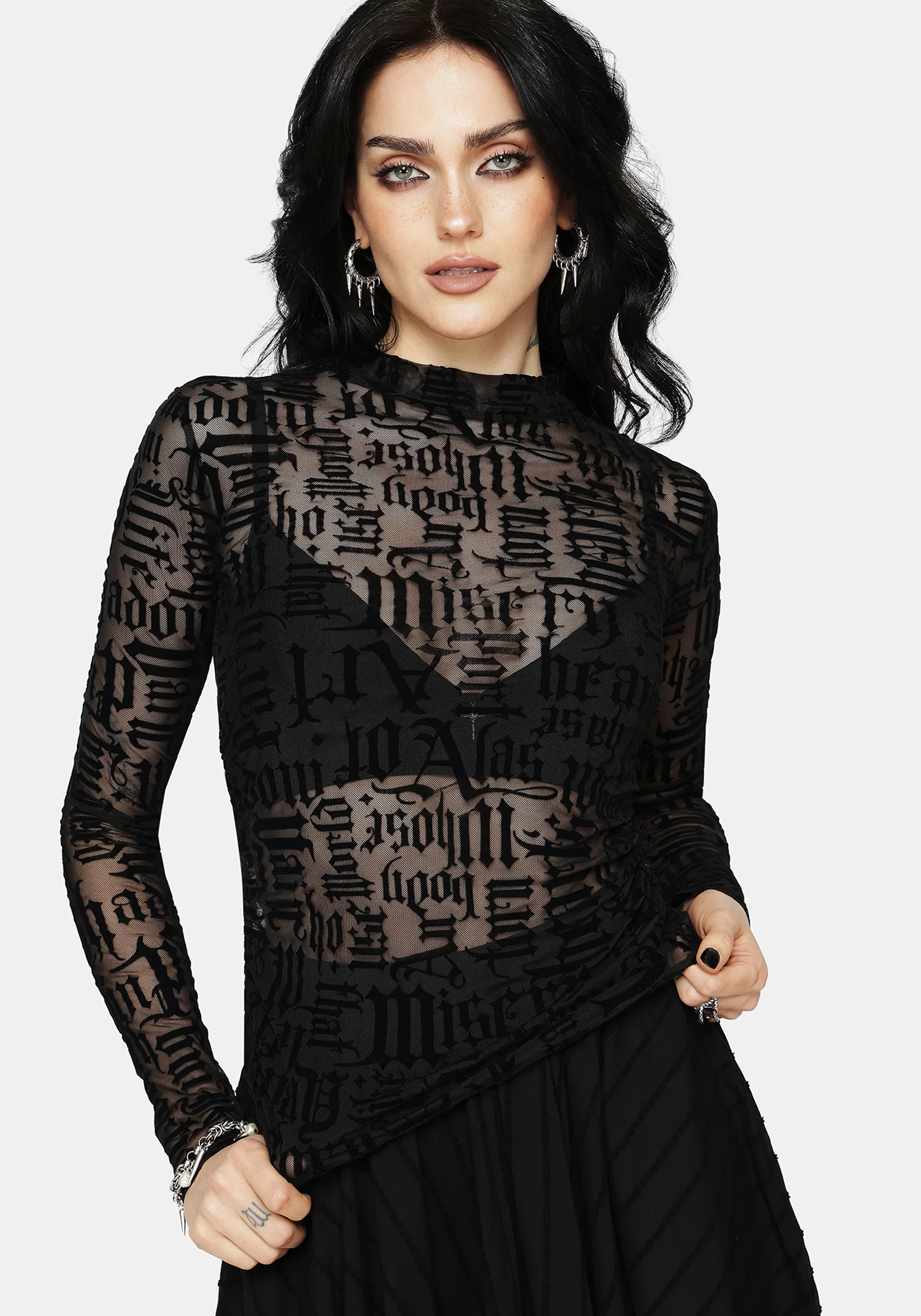 Ashes & Words Flocked Ruche Mesh Top - Image 4