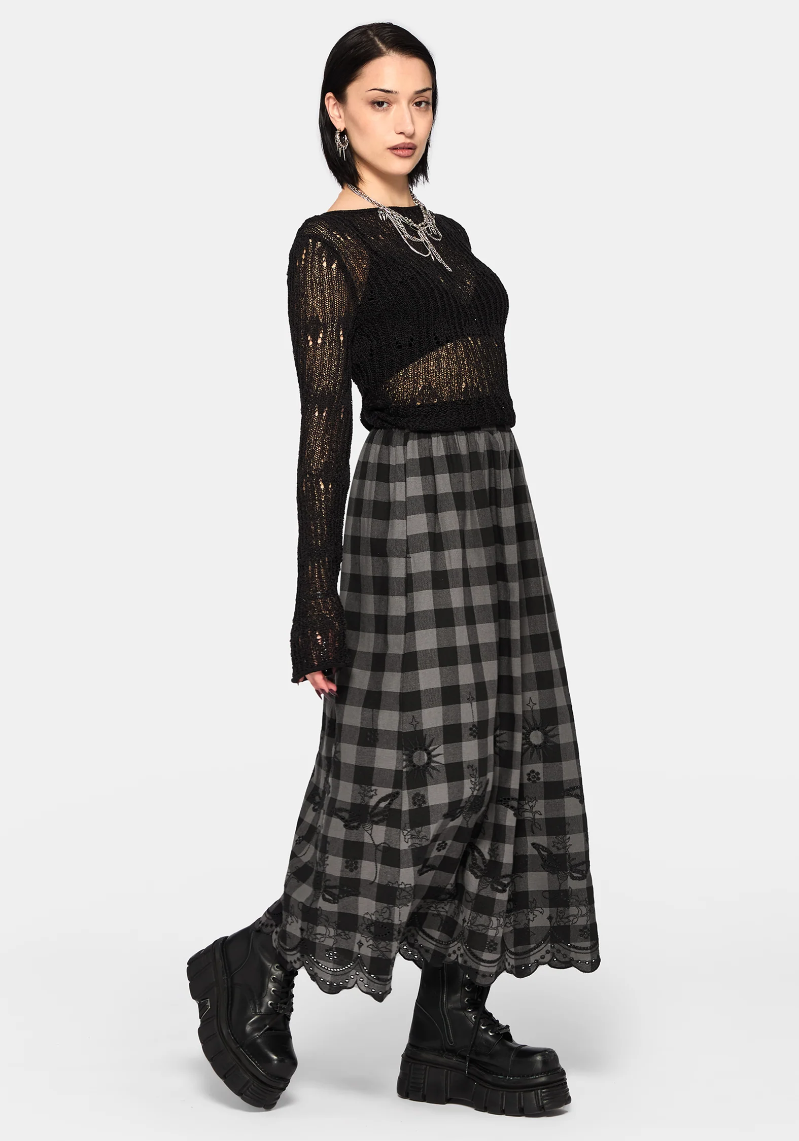 Ashwing Check Broderie Midaxi Skirt - Image 5