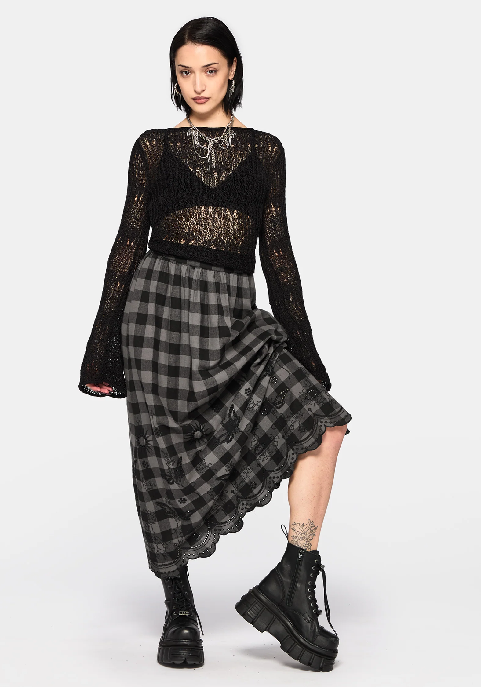 Ashwing Check Broderie Midaxi Skirt - Image 8