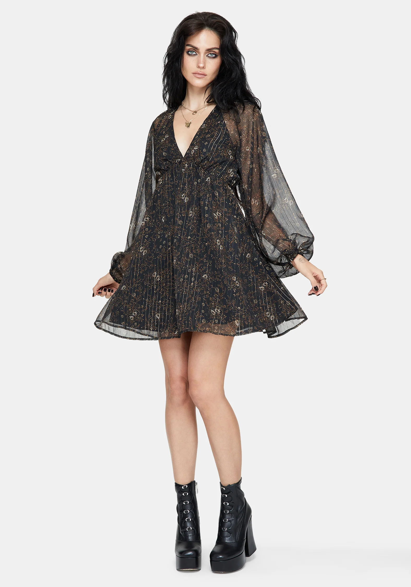 Astralis Floral Stripe Puff Sleeve Mini Dress - Image 4