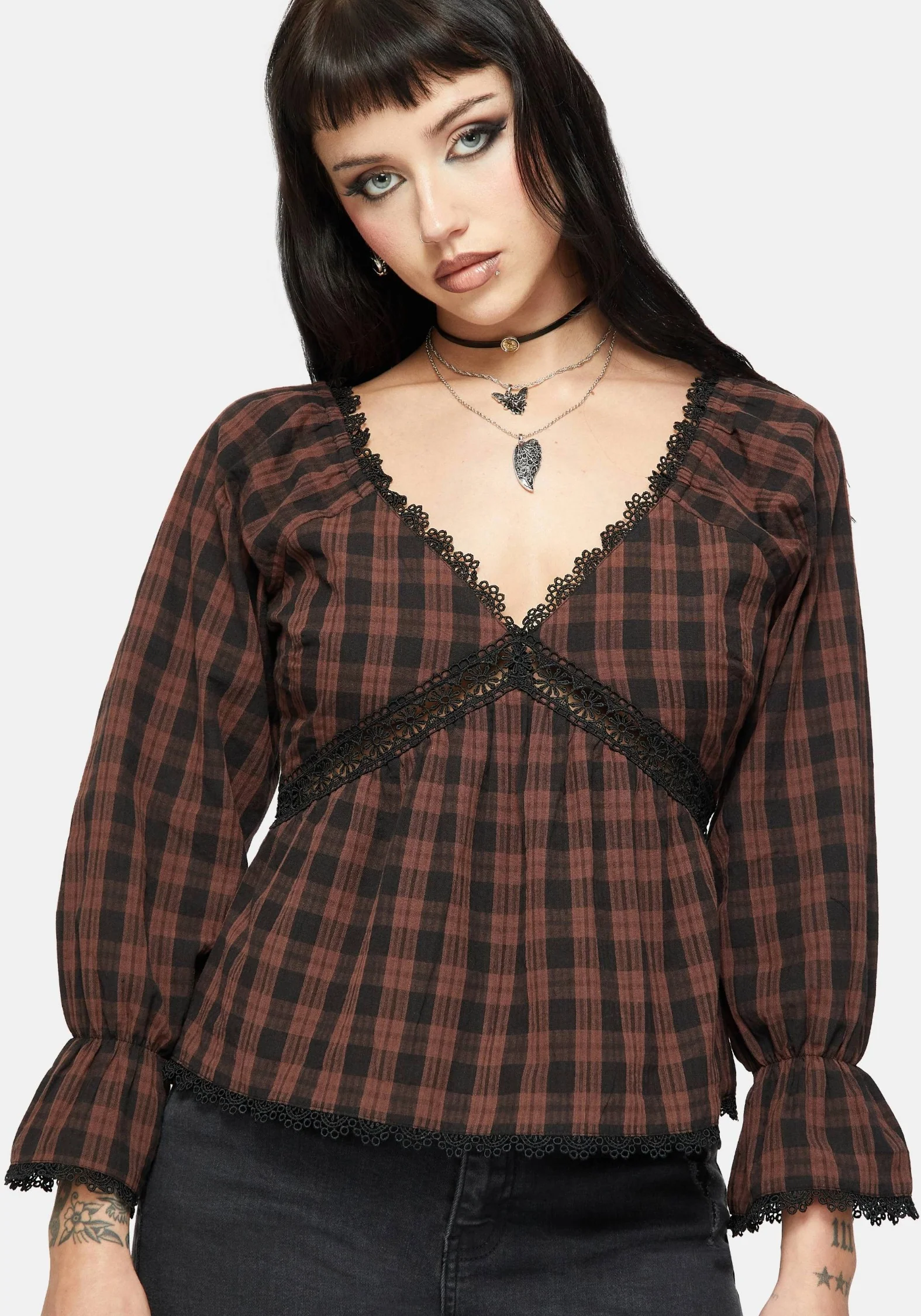 Ava Gingham Long Sleeved Blouse