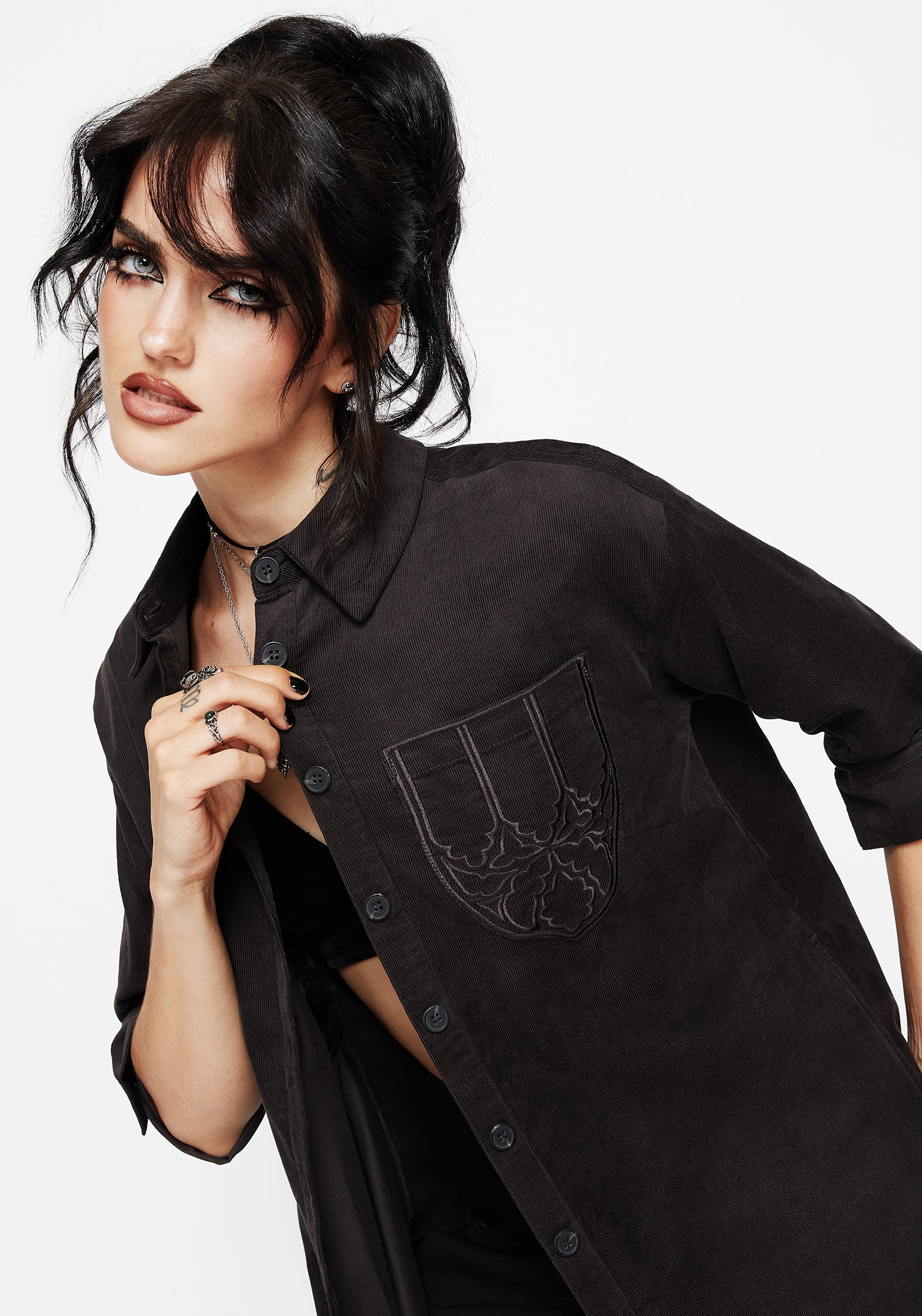 Axis Cotton Pocket Embroidered Mini Shirt Dress - Image 5