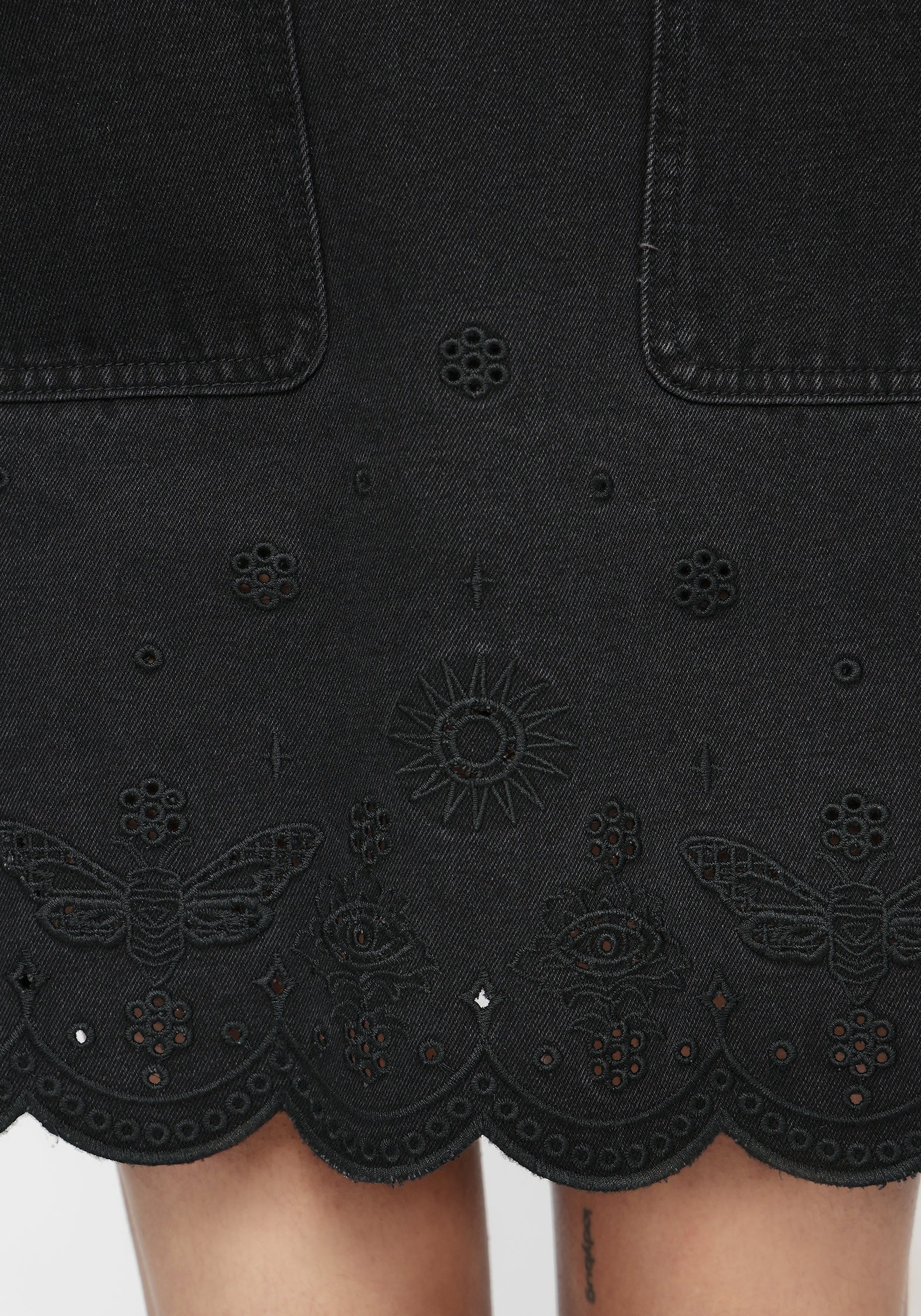 Ayr Broderie Denim Pinafore Dress - Image 2