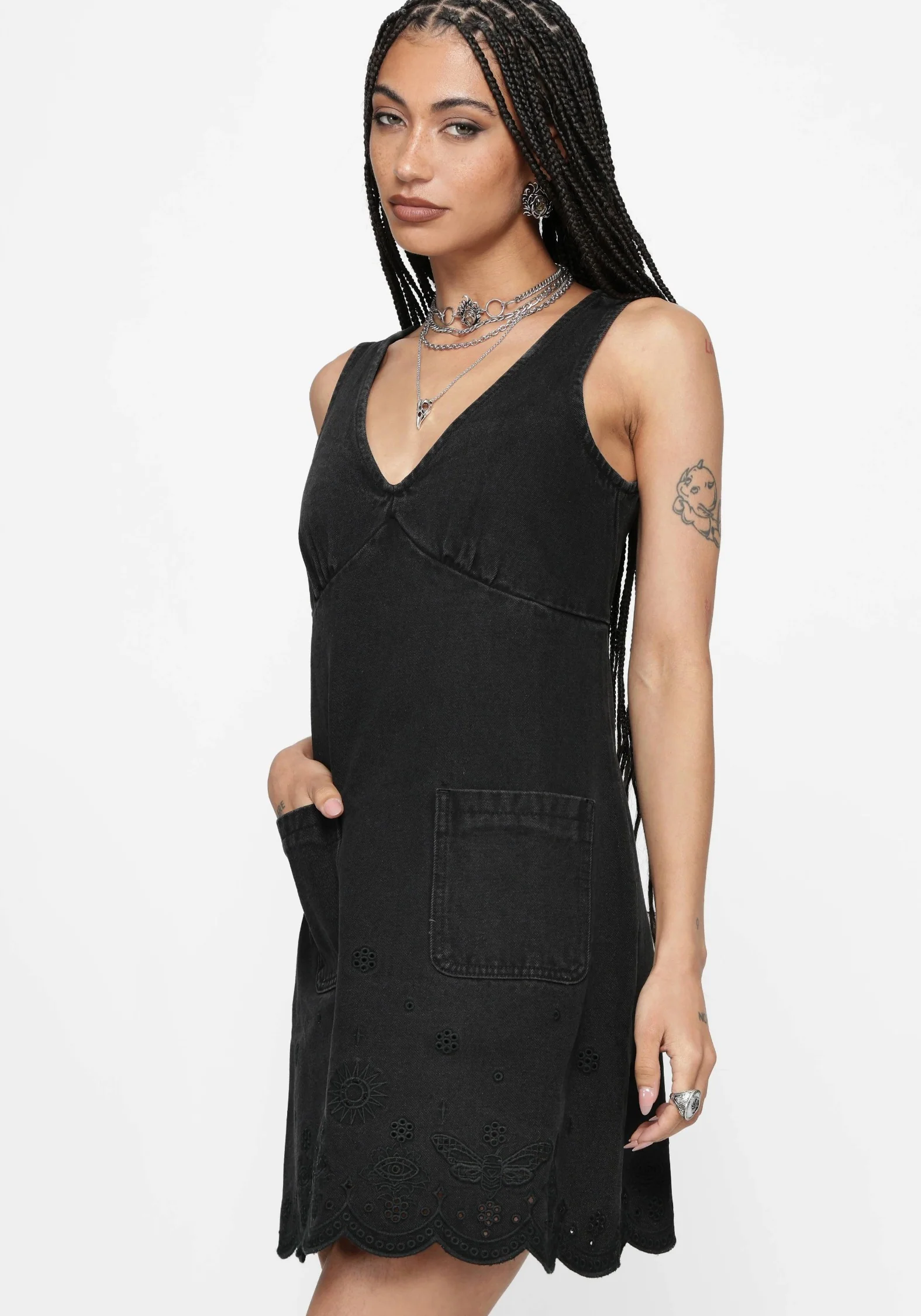 Ayr Broderie Denim Pinafore Dress - Image 5