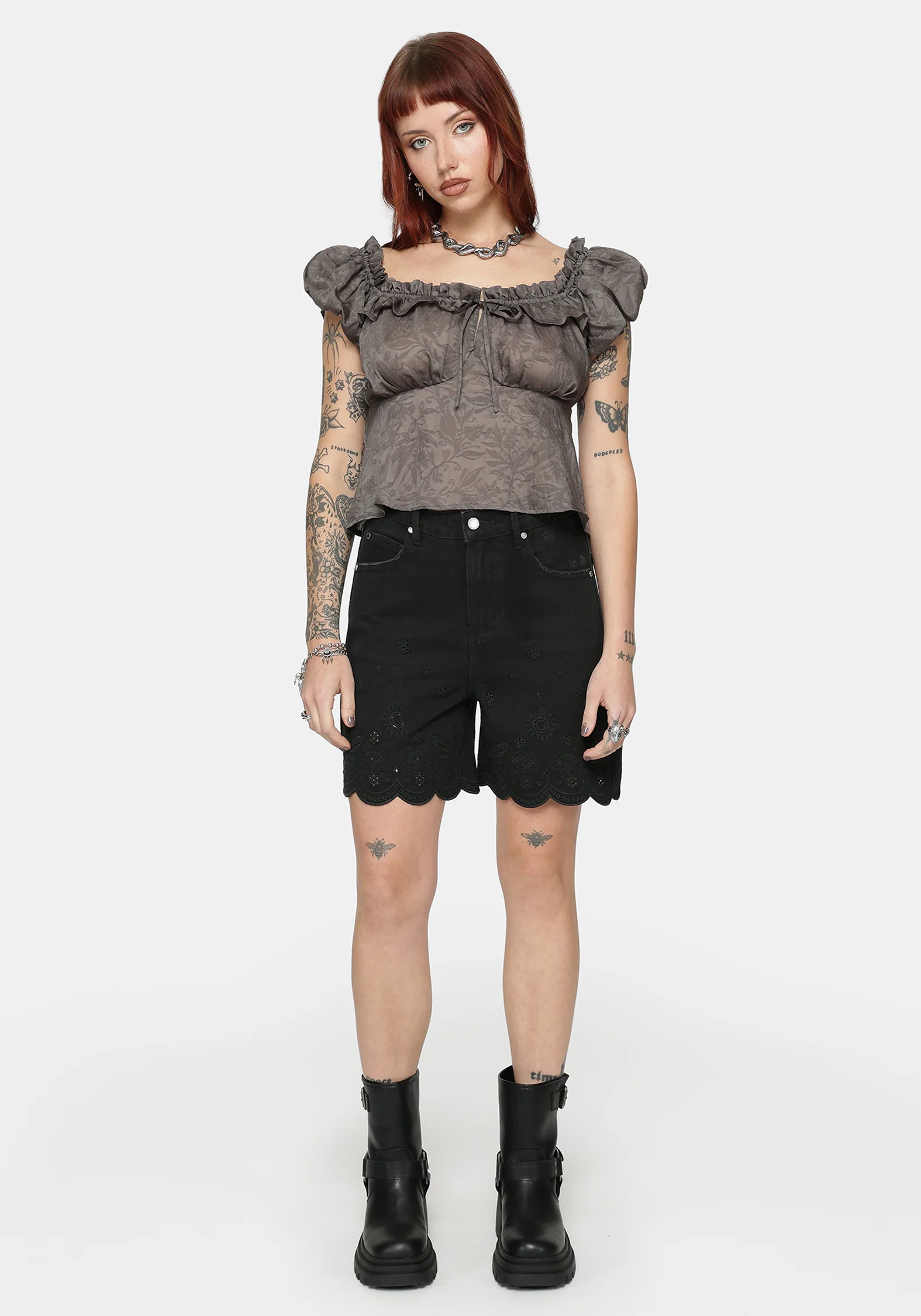 Ayr Broderie Longline Denim Short - Image 5