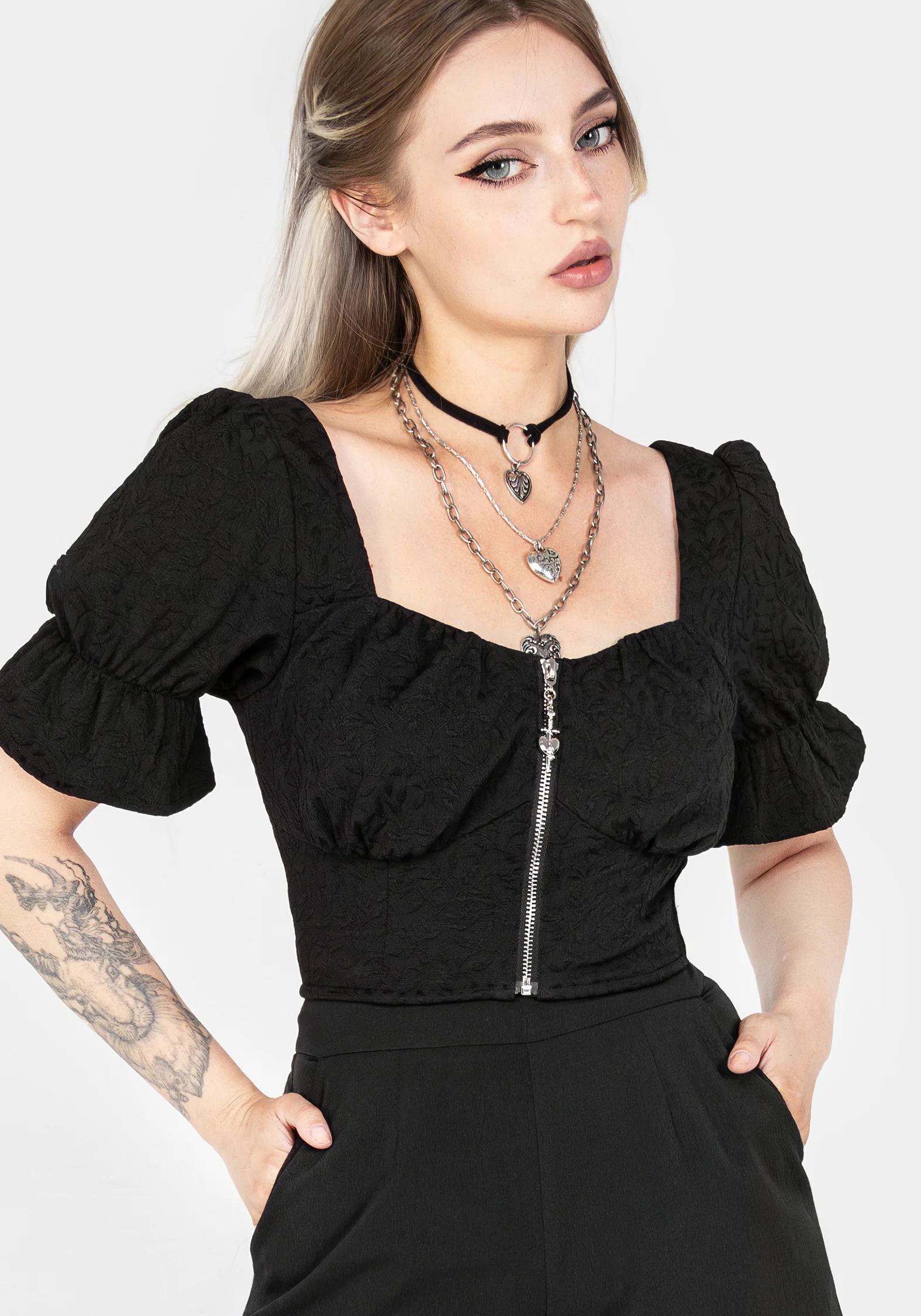 Betrayal Zip Up Crop Top - Image 6