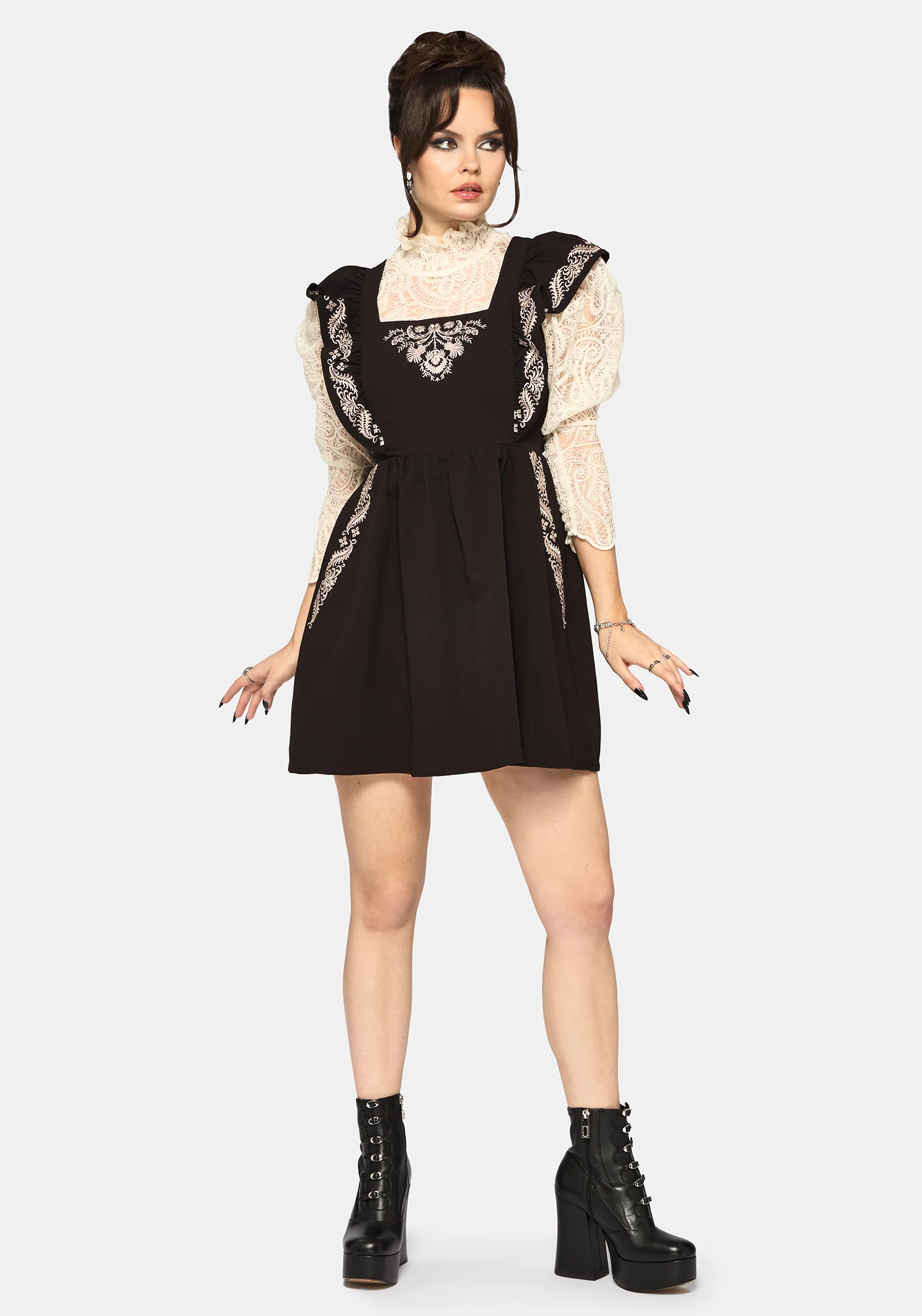 Bladeborn Embroidered Ruffle Front Mini Dress - Image 6