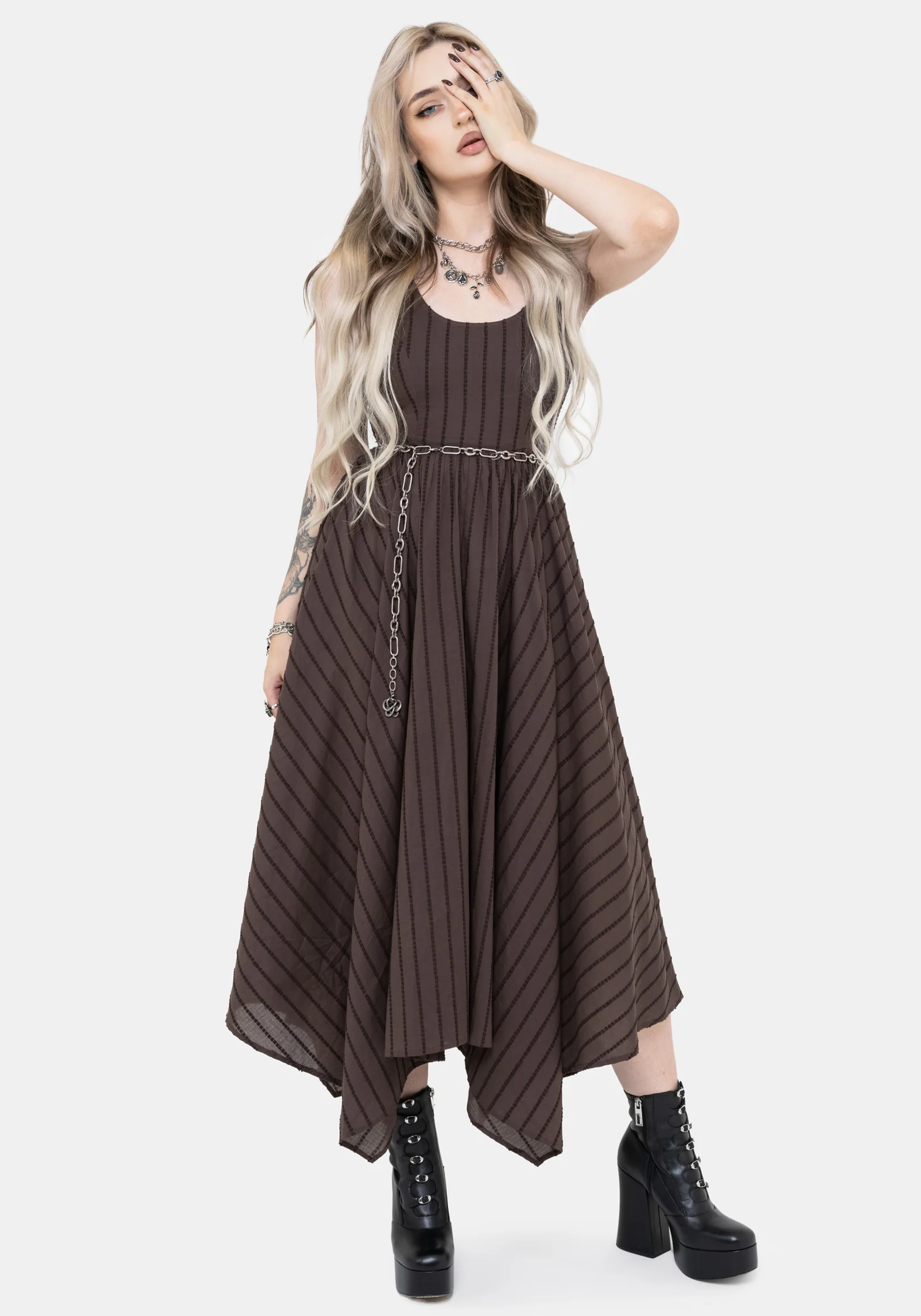 Blythe Handkerchief Hem Midaxi Dress - Brown - Image 7