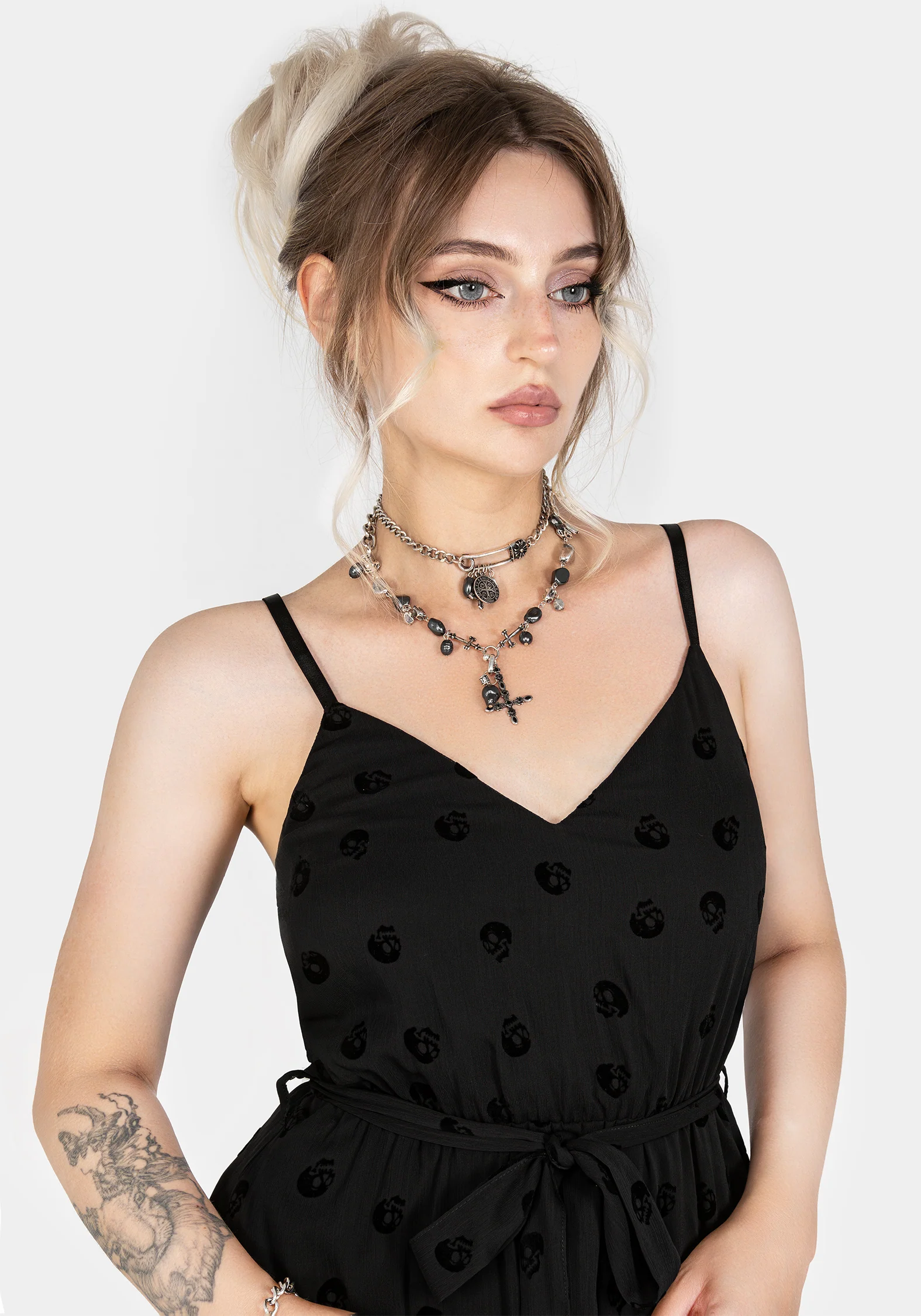 Bones Flocked Chiffon Maxi Cami Dress - Image 2