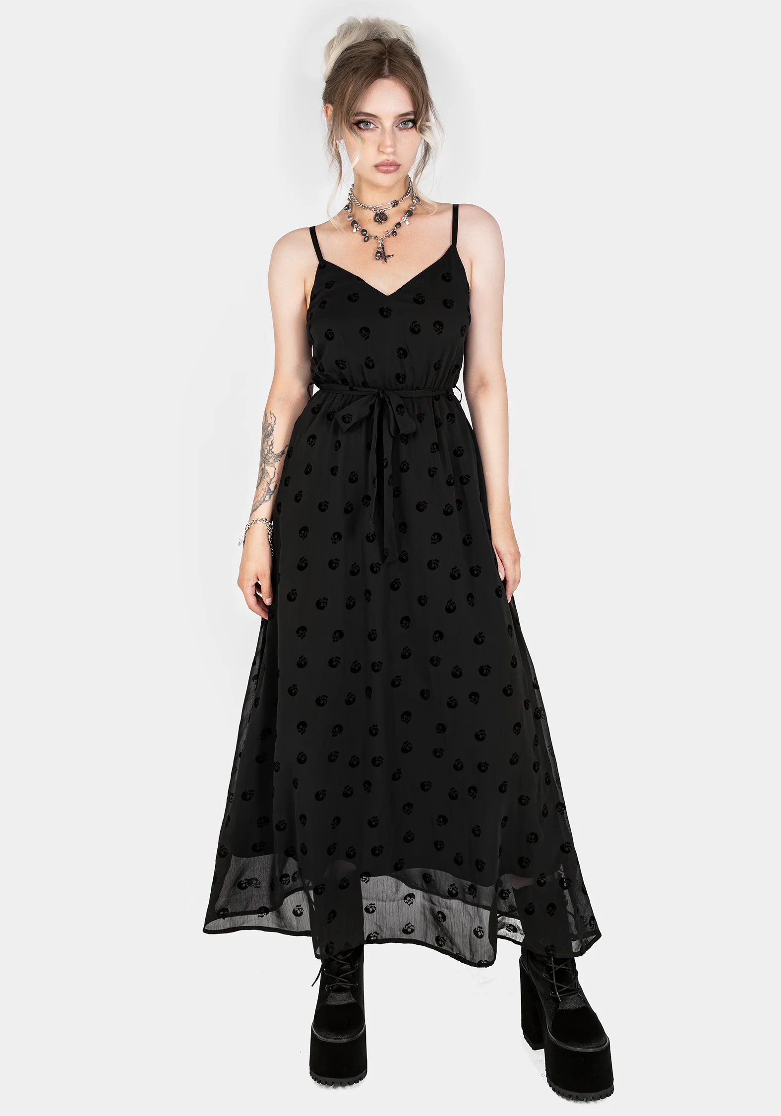 Bones Flocked Chiffon Maxi Cami Dress - Image 5