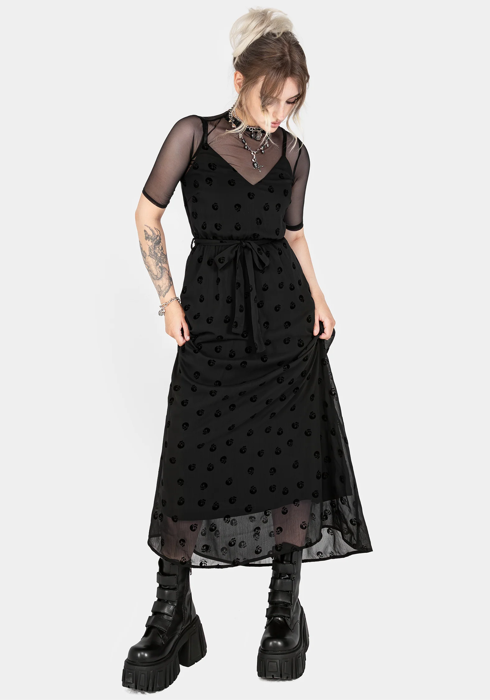 Bones Flocked Chiffon Maxi Cami Dress - Image 6