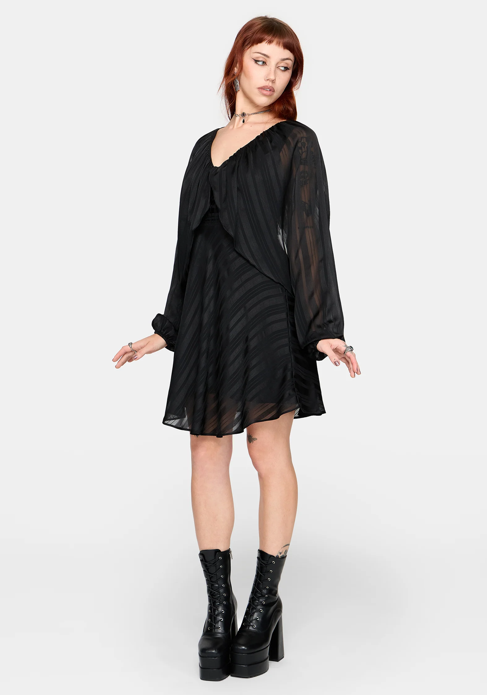 Briella Chiffon Striped Midi Dress - Image 4