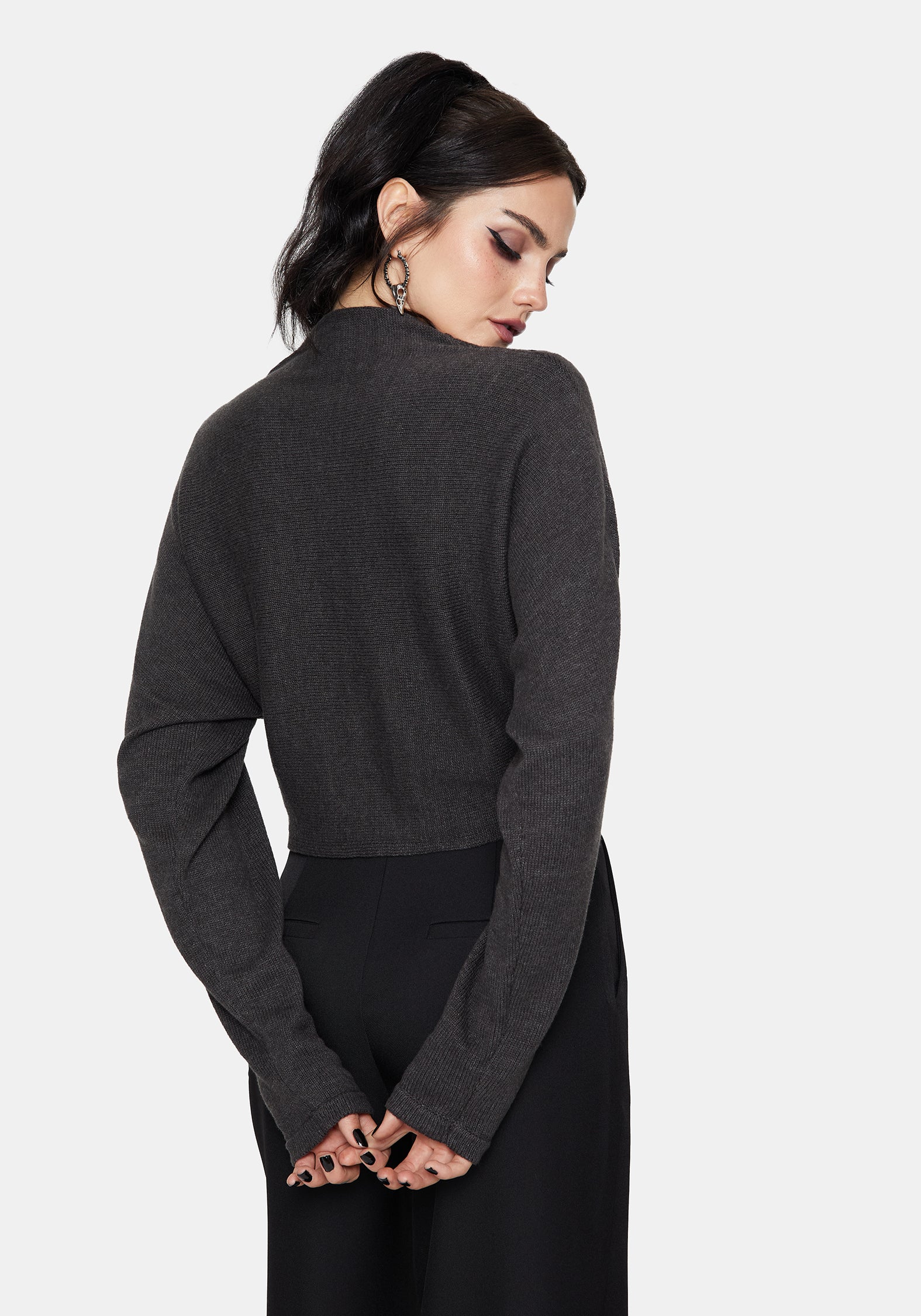 Calliope Wrap Over Cropped Knit Jumper with Brooch - Image 3