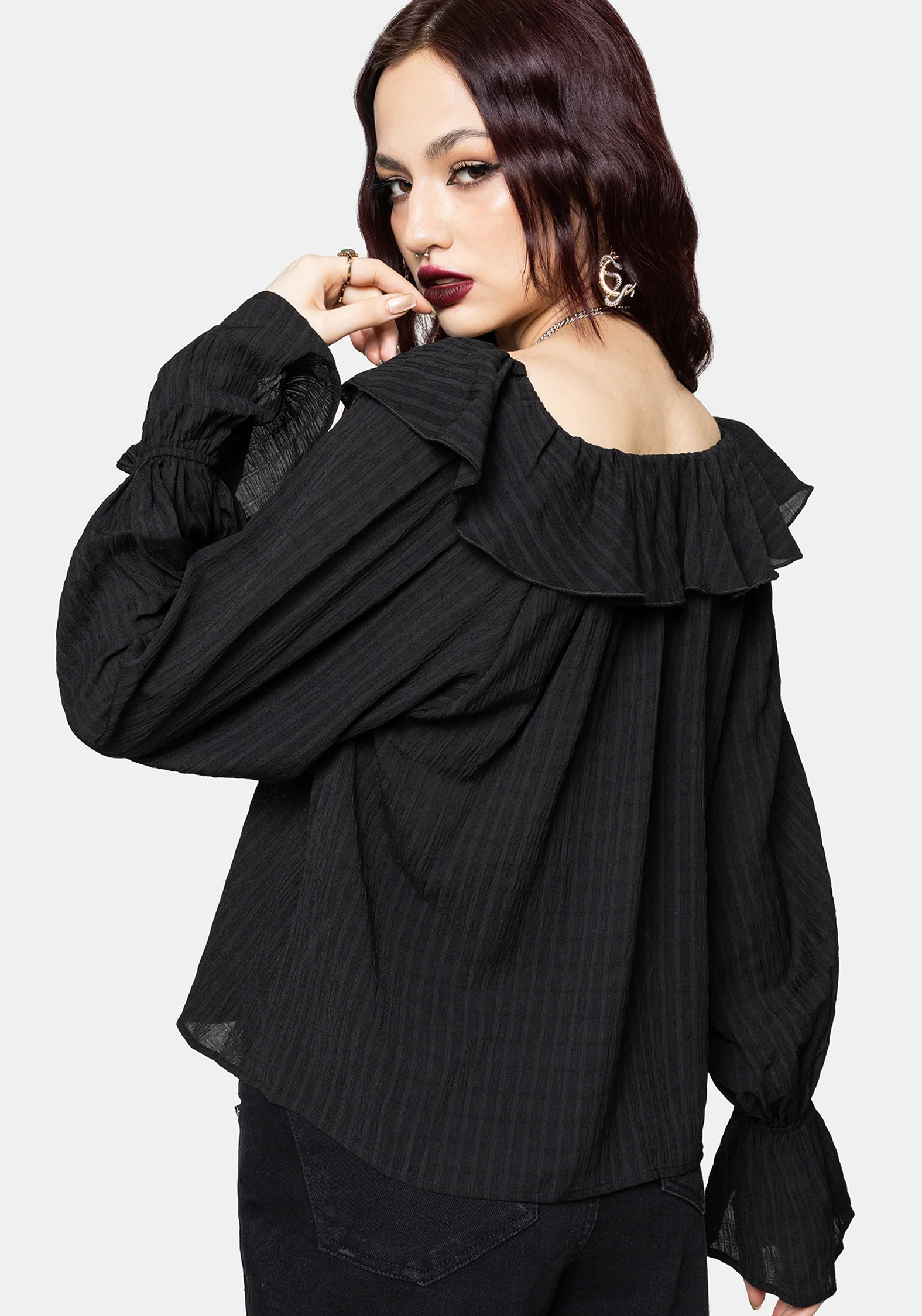 Cassidy Crinkle Sleeve Lace Up Blouse - Image 4