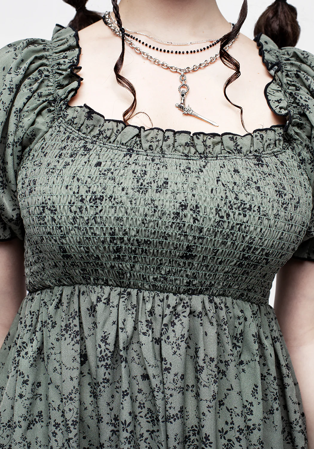 Cassie Green Floral Mini Babydoll Dress - Image 5