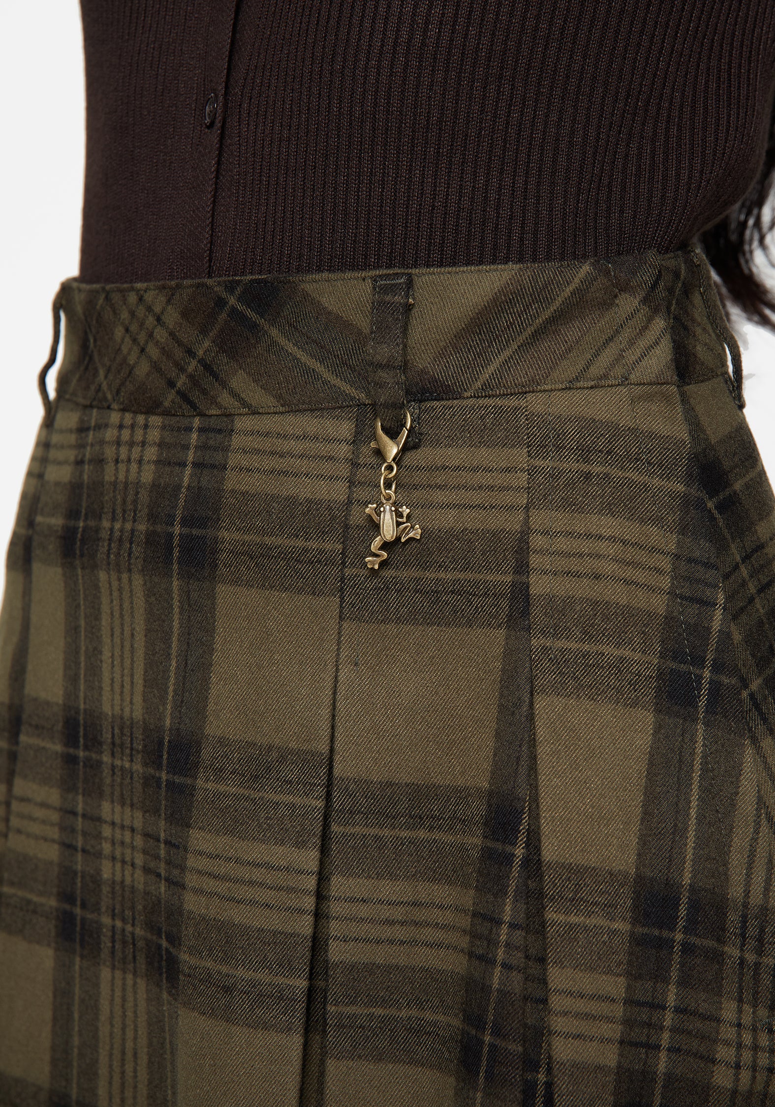 Cecily Check Pleated Mini Skirt With Frog Charm - Image 2