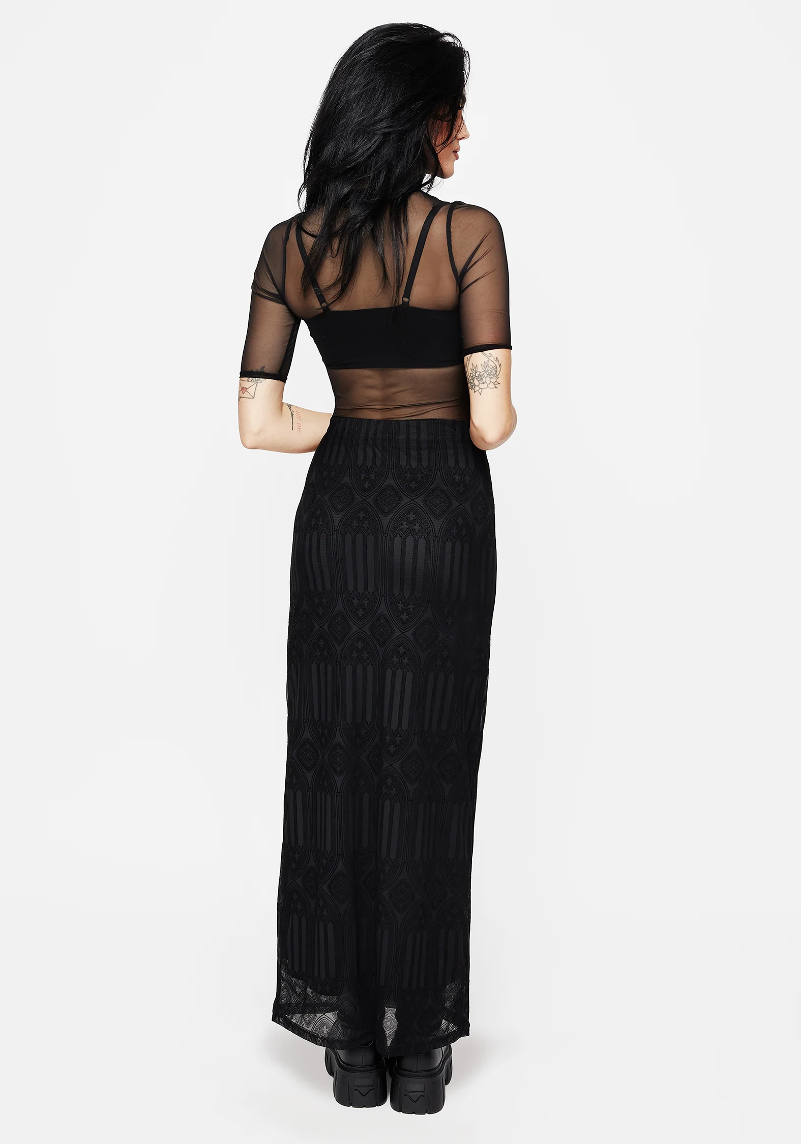 Cloister Flocked Mesh Maxi Skirt - Image 3
