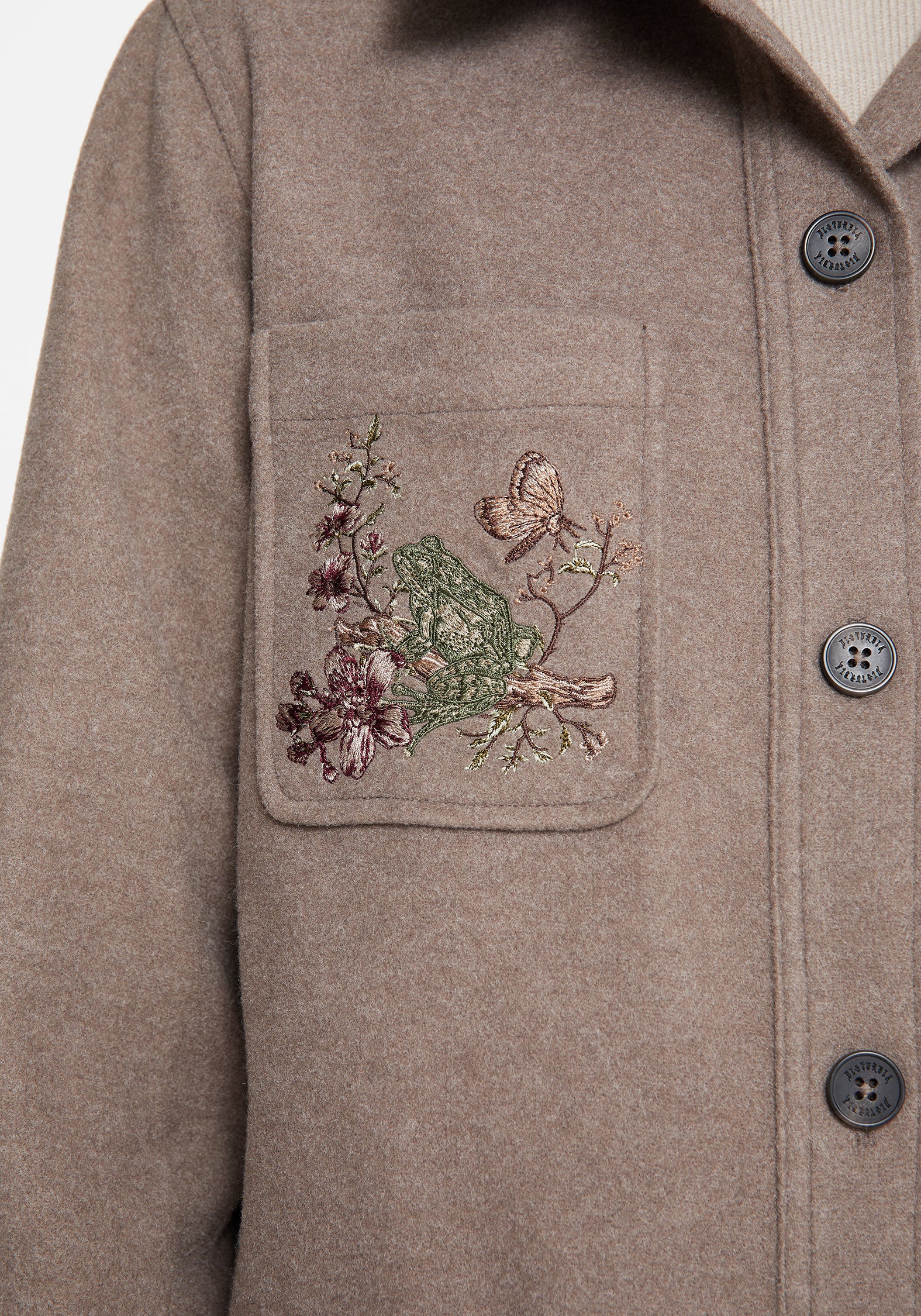Cordelia Floral Frog Embroidered Pocket Front Shacket - Image 5