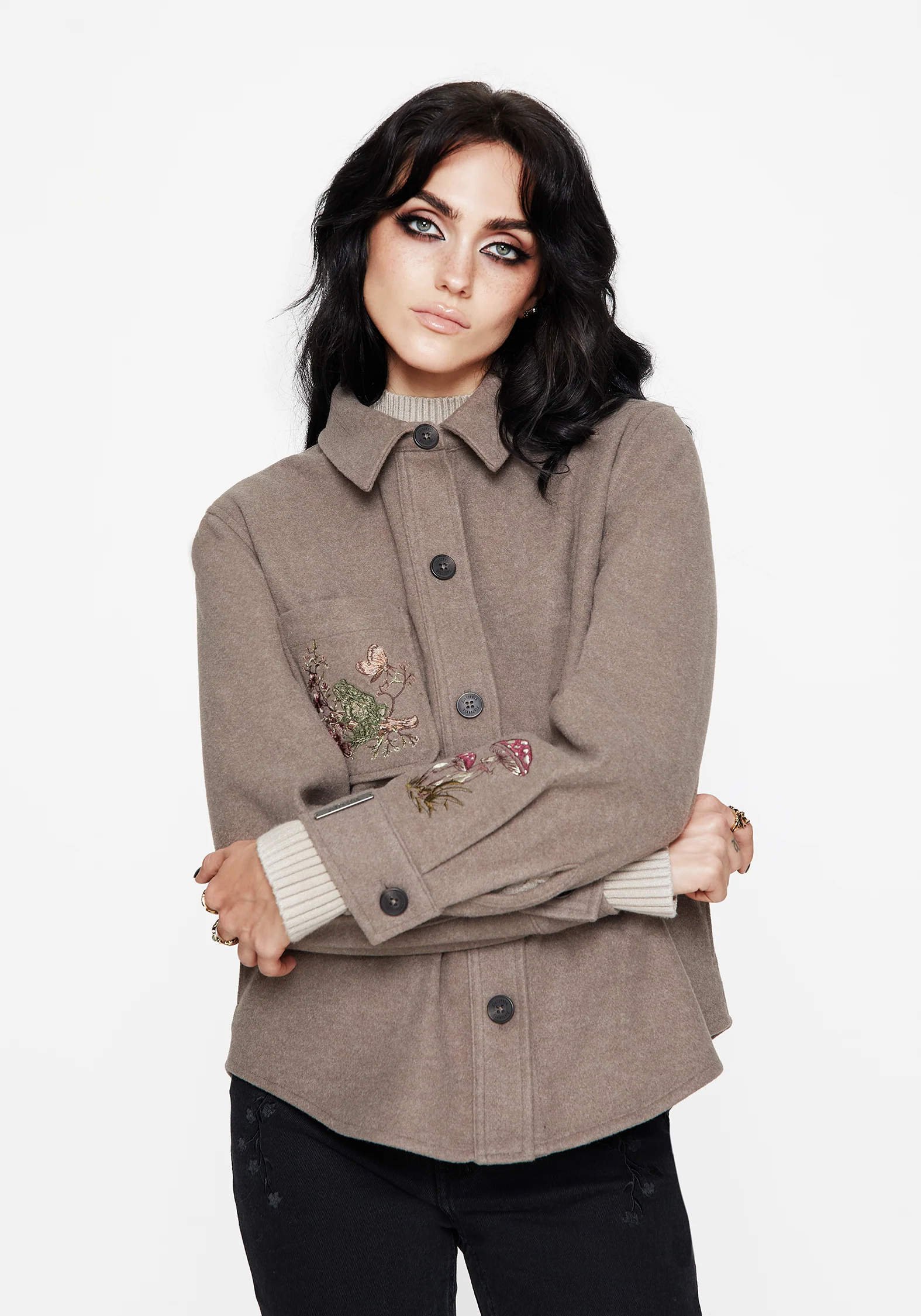 Cordelia Floral Frog Embroidered Pocket Front Shacket - Image 6