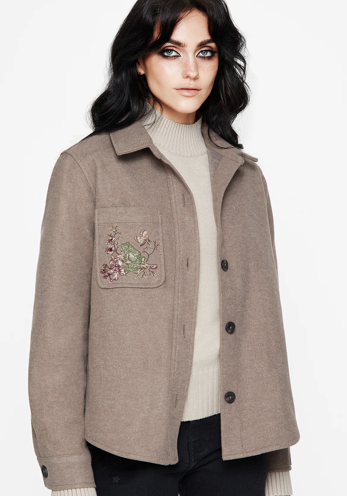 Cordelia Floral Frog Embroidered Pocket Front Shacket - Image 8