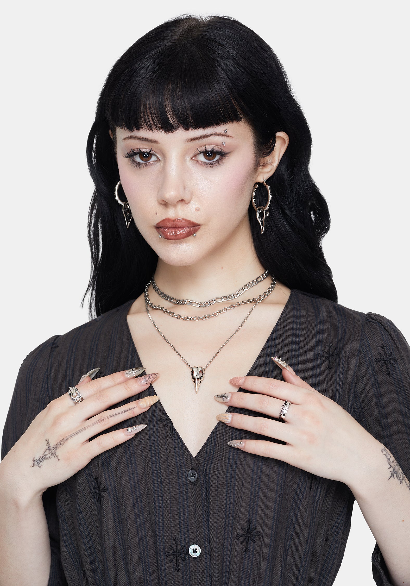 Corvus Bird Skull Layered Necklace - Image 3