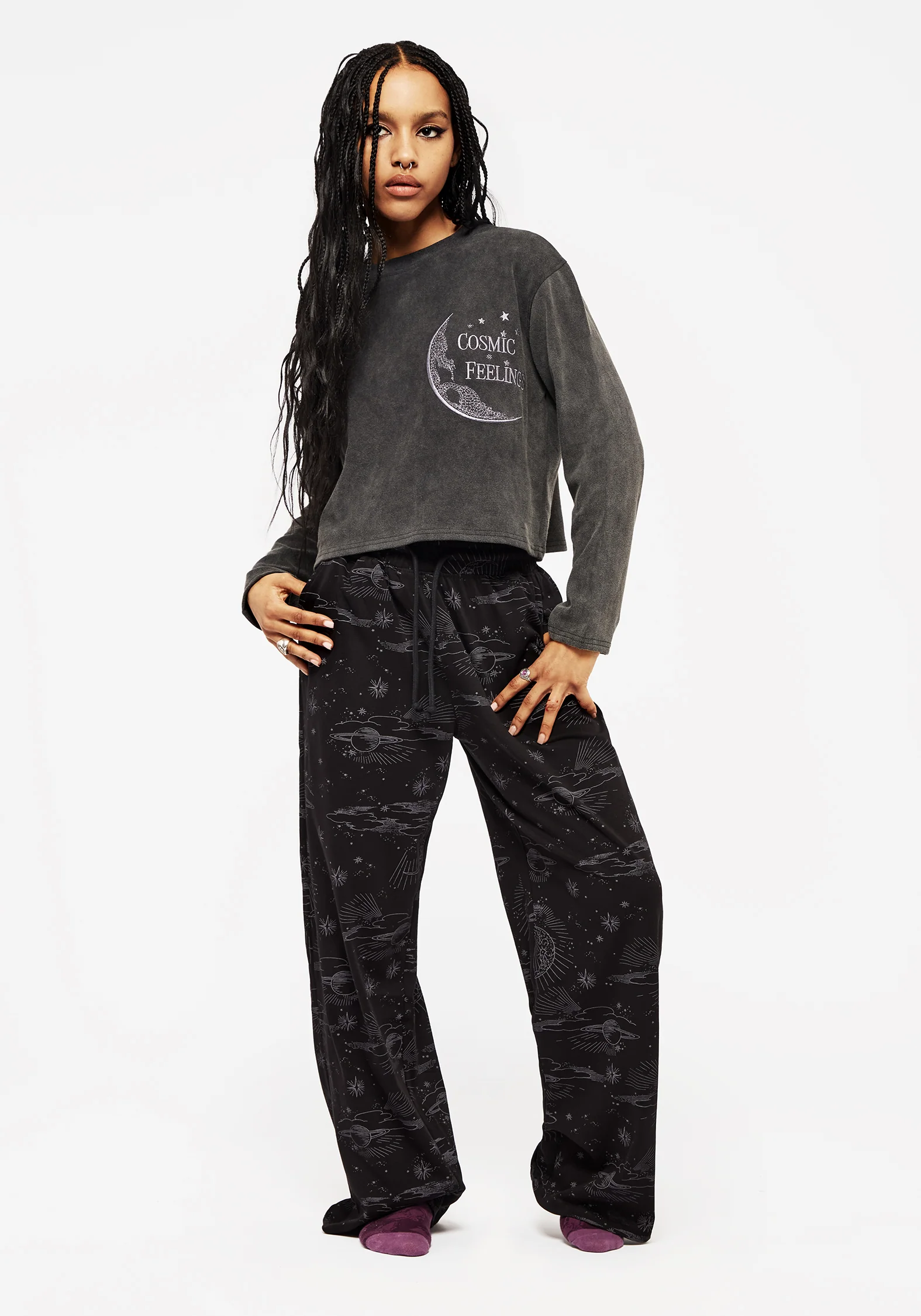 Cosmic Long Sleeve Crop Pyjama Top - Image 4