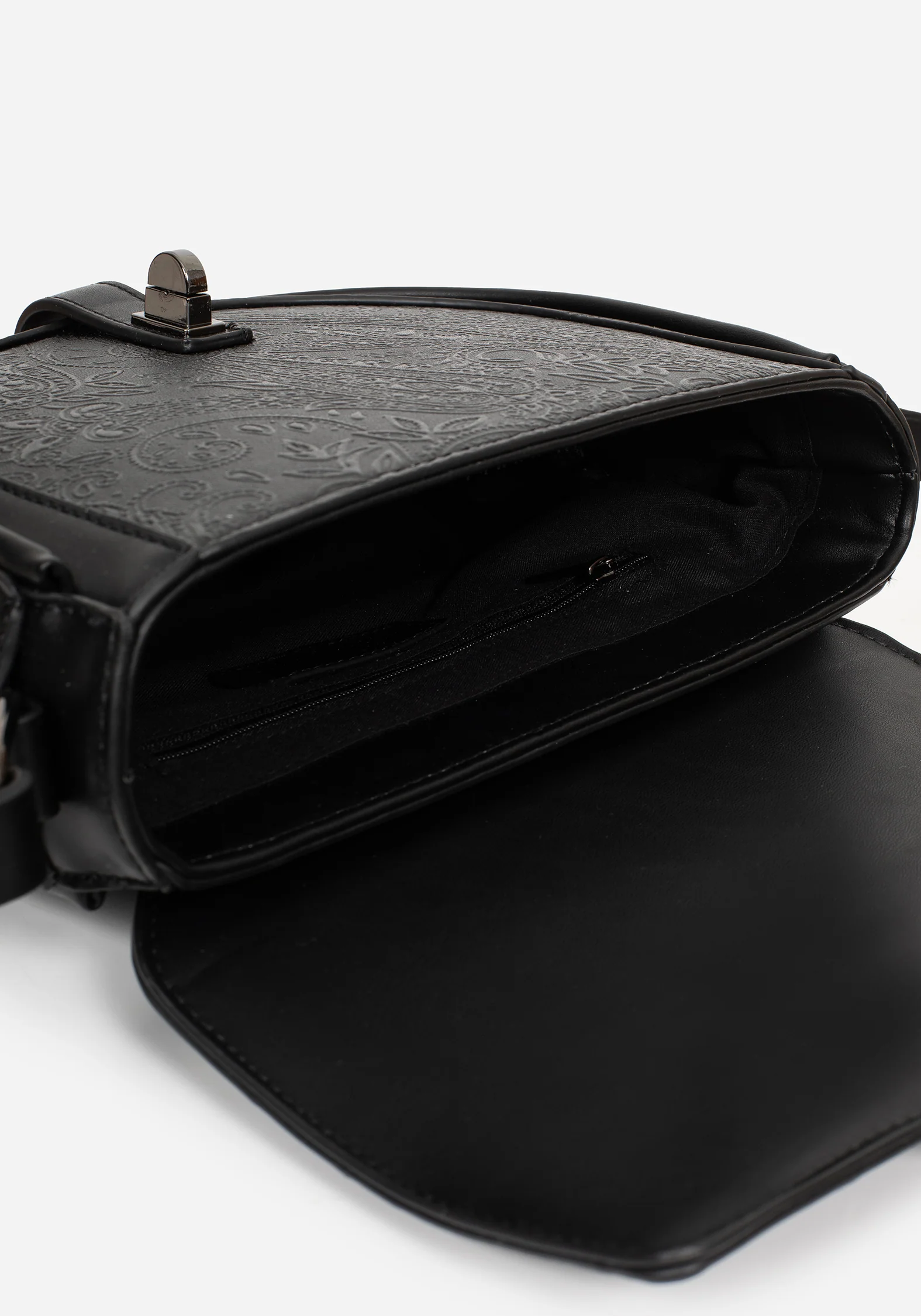 Cypress Paisley Debossed Crossbody Satchel Bag - Black - Image 8