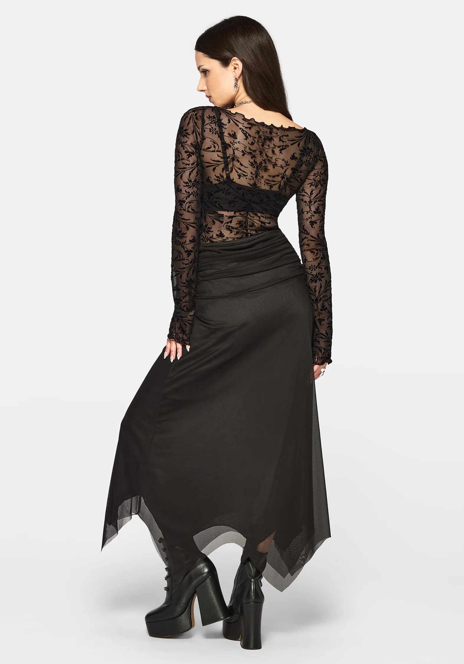 Cyra Hanky Hem Mesh Midaxi Skirt - Image 3