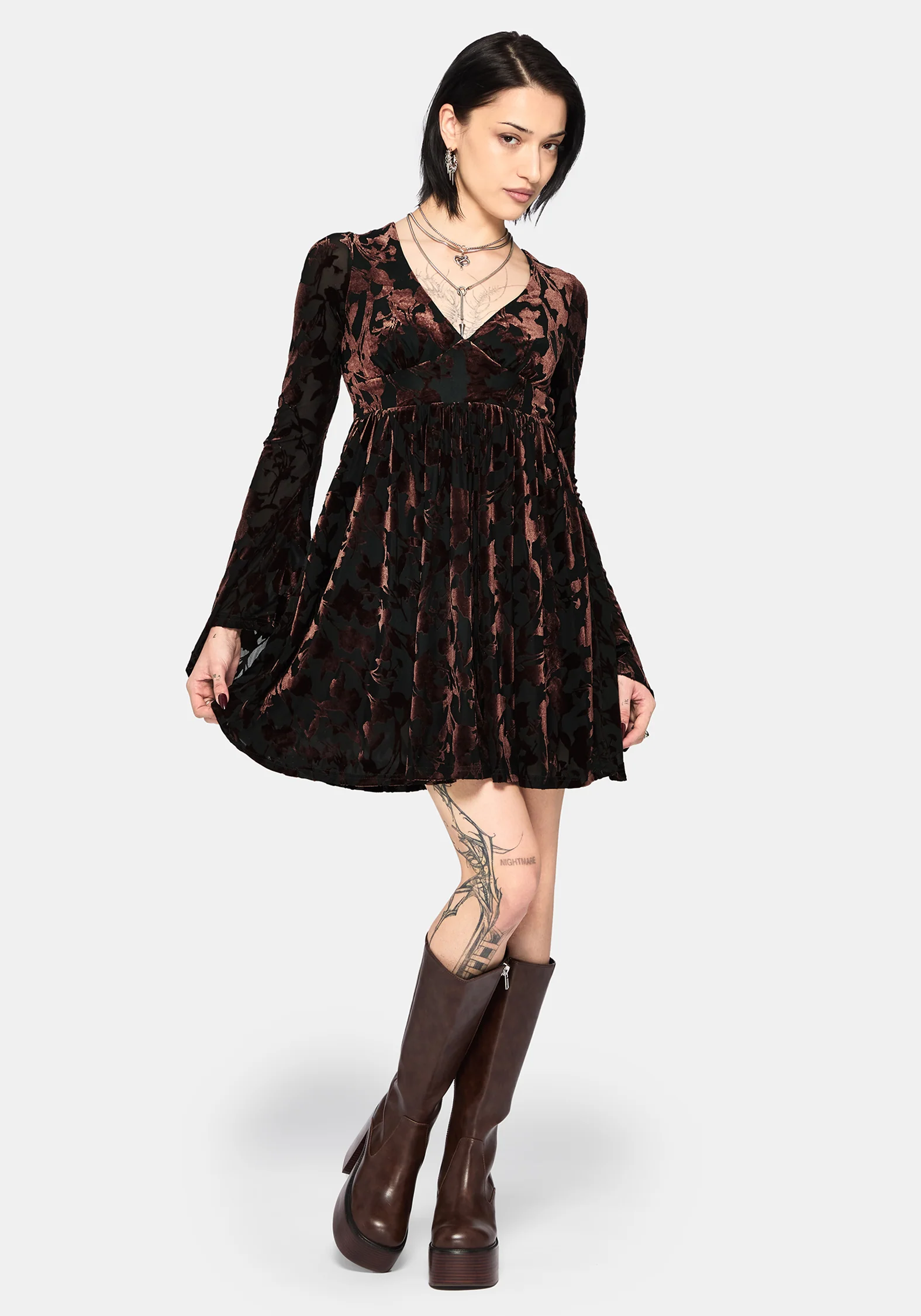 Dakota Devore Velour Flare Sleeve Mini Dress