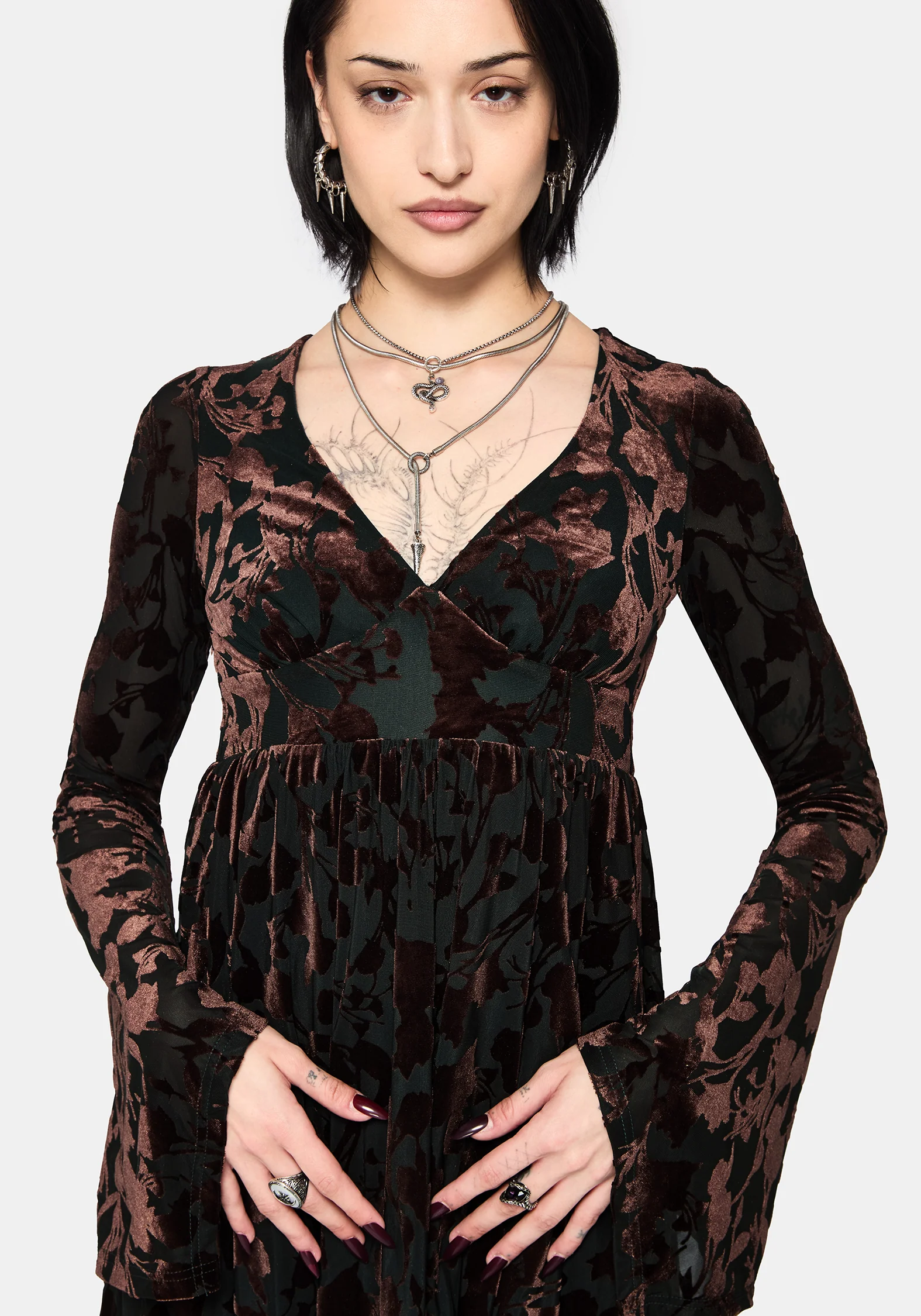 Dakota Devore Velour Flare Sleeve Mini Dress - Image 2