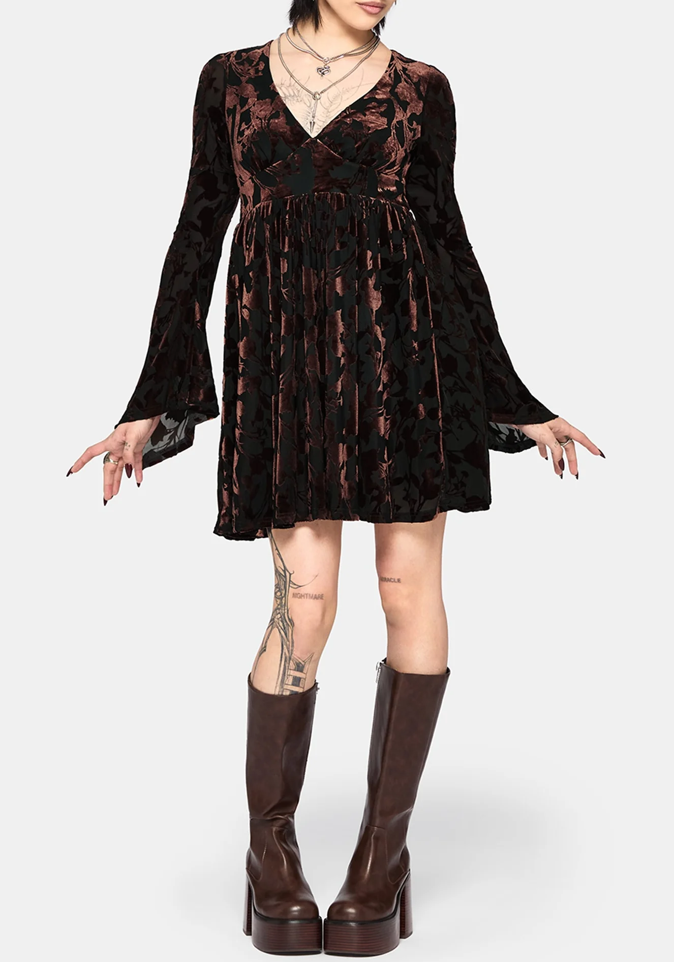 Dakota Devore Velour Flare Sleeve Mini Dress - Image 7