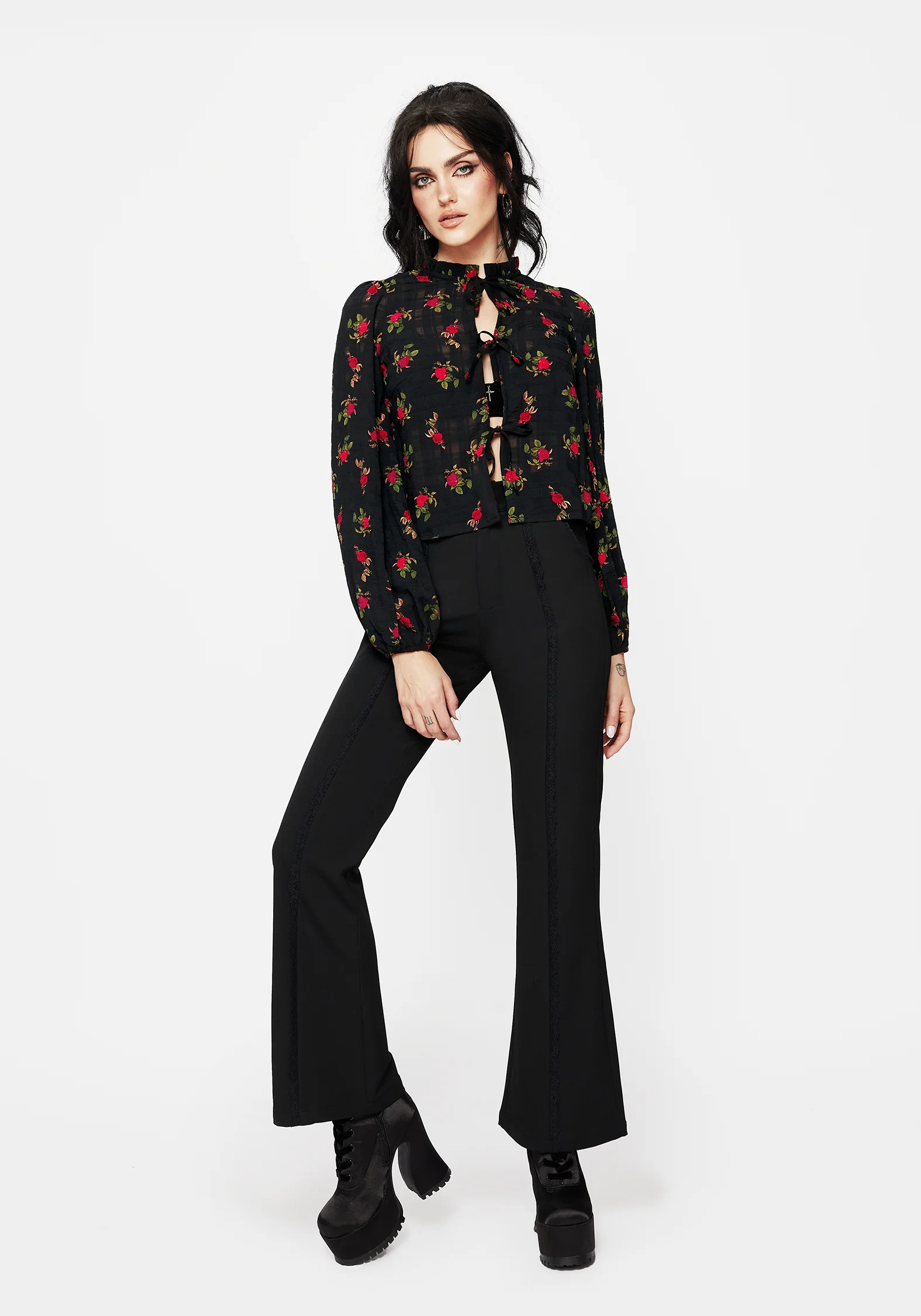 Darcey Floral Print Chiffon Tie-Front Blouse - Image 4