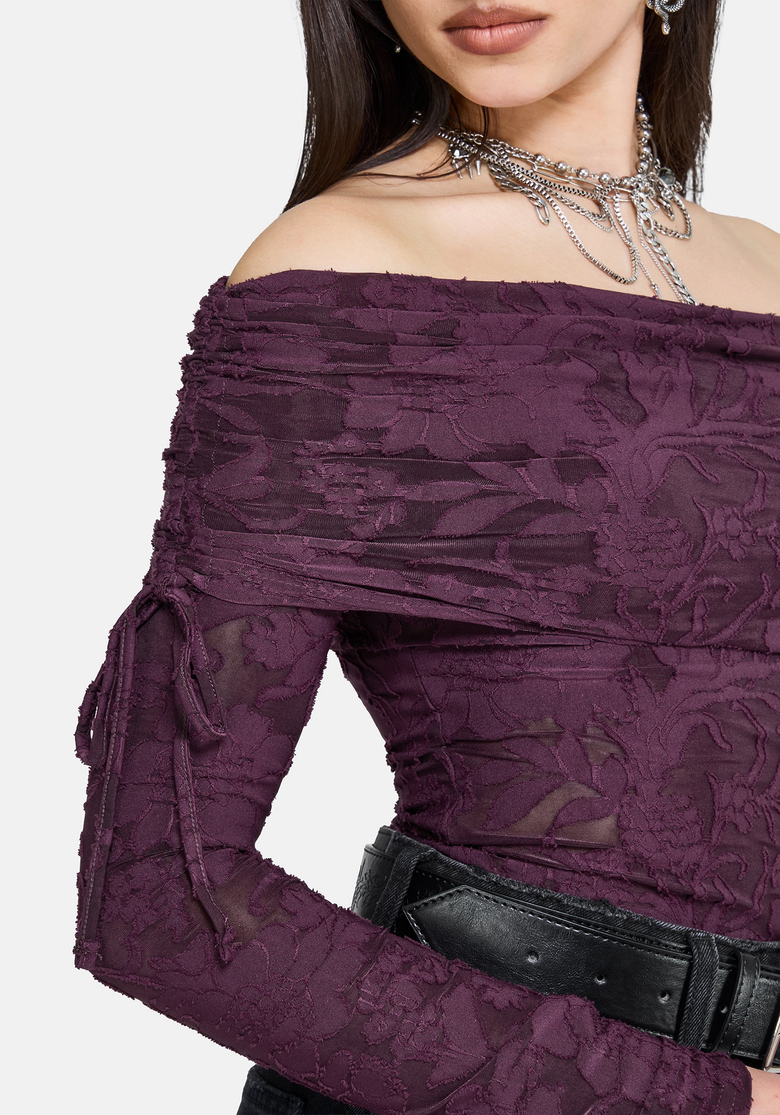Demi Devore Ruched Off The Shoulder Top - Plum - Image 3