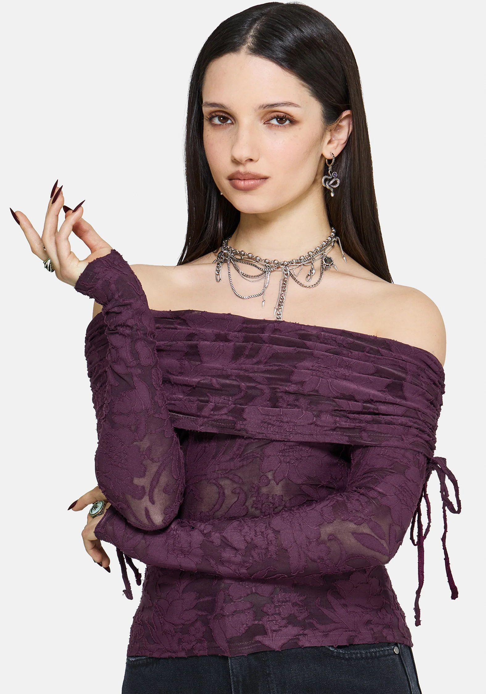 Demi Devore Ruched Off The Shoulder Top - Plum - Image 5