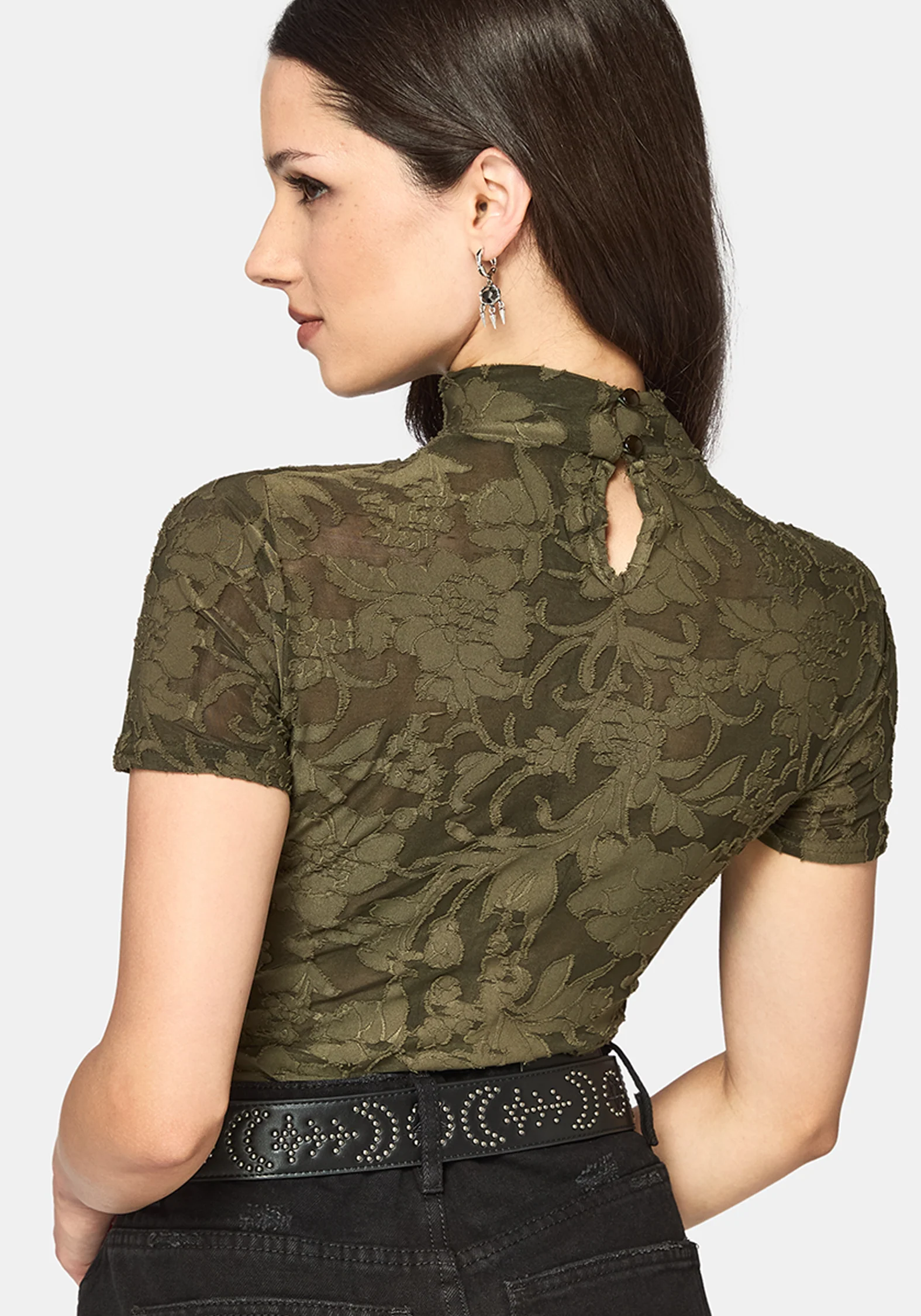 Demi Devore Short Sleeve Bodysuit - Khaki - Image 5