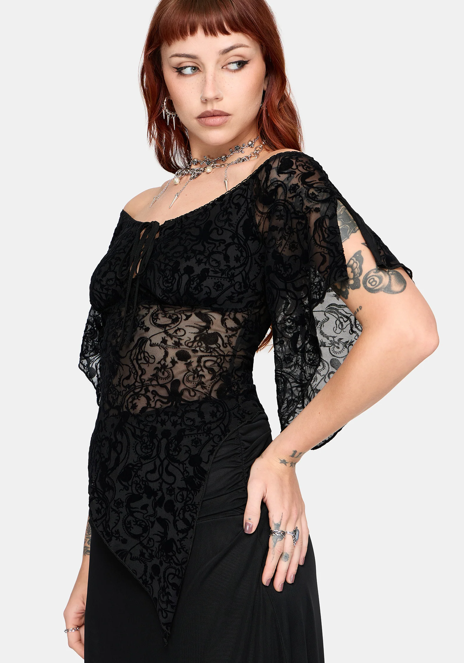 Drakona Off The Shoulder Flocked Top - Image 2